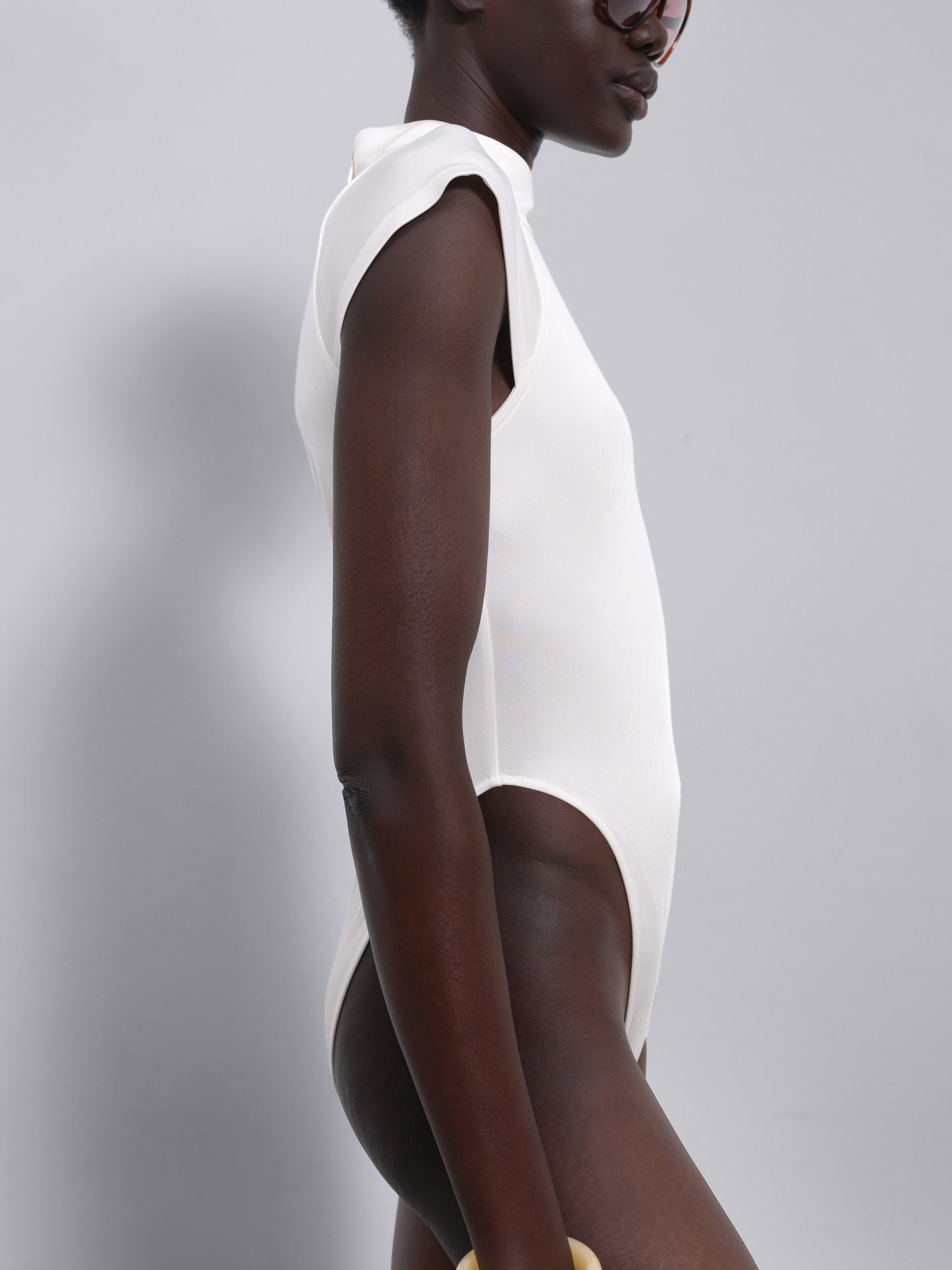 Arin High-Neck Bodysuit — Ecru