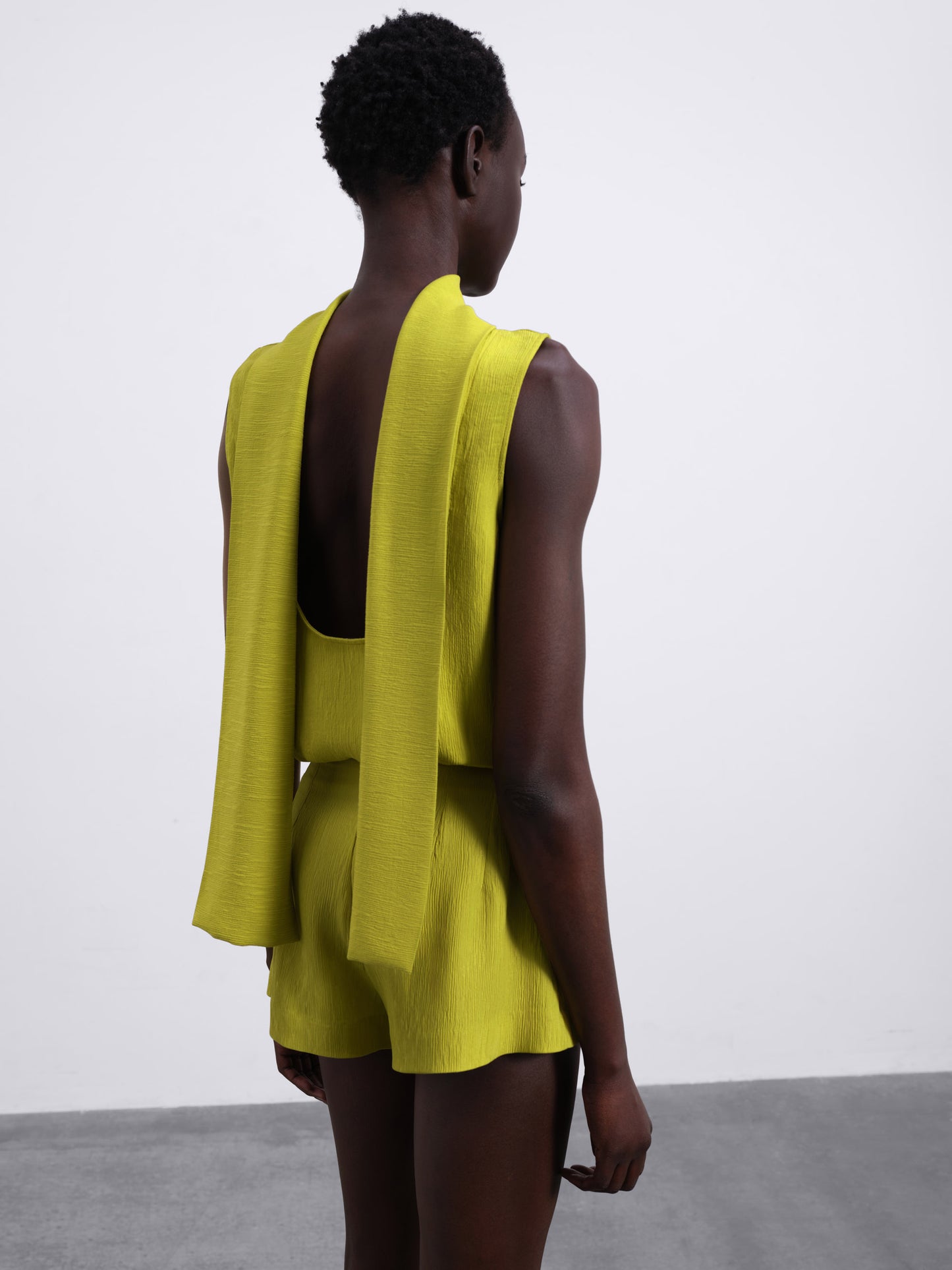 Selis Textured Scarf-Tie Top — Oil Green