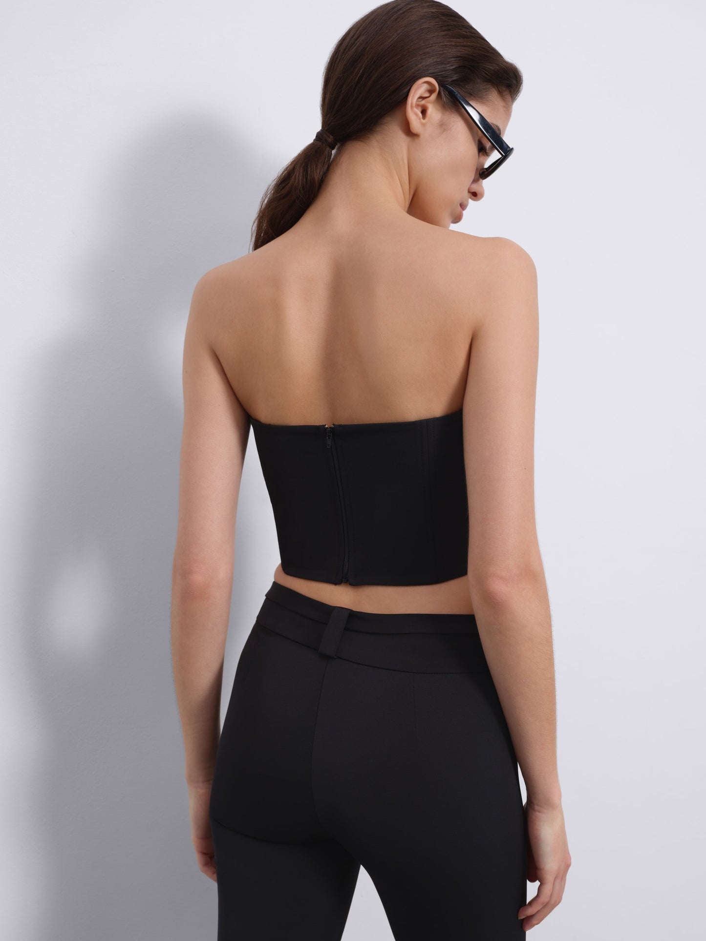 Sylvie Contrast Panel Corset Top — Black