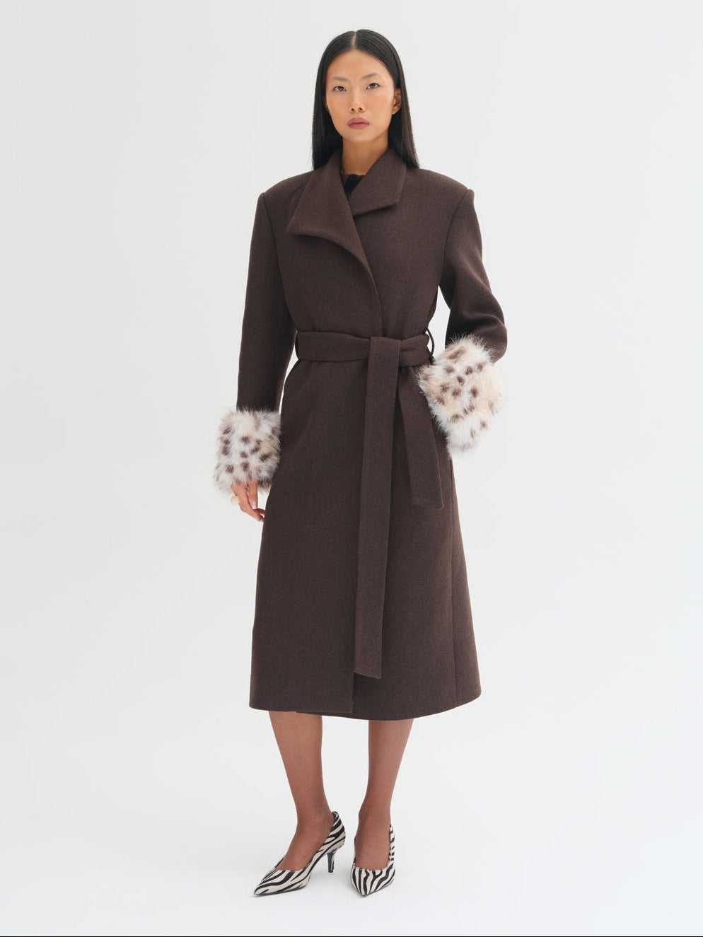 Lyra Fur Cuff Belted Wool Coat