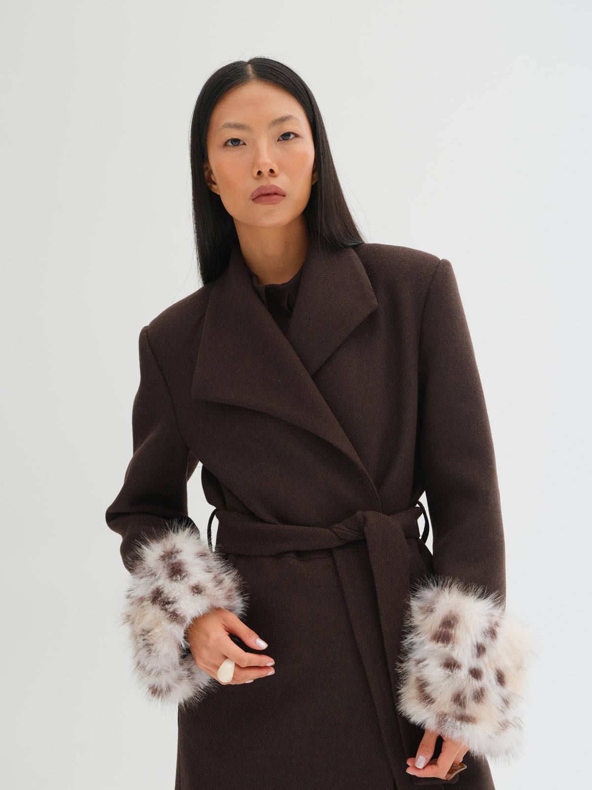 Lyra Fur Cuff Belted Wool Coat