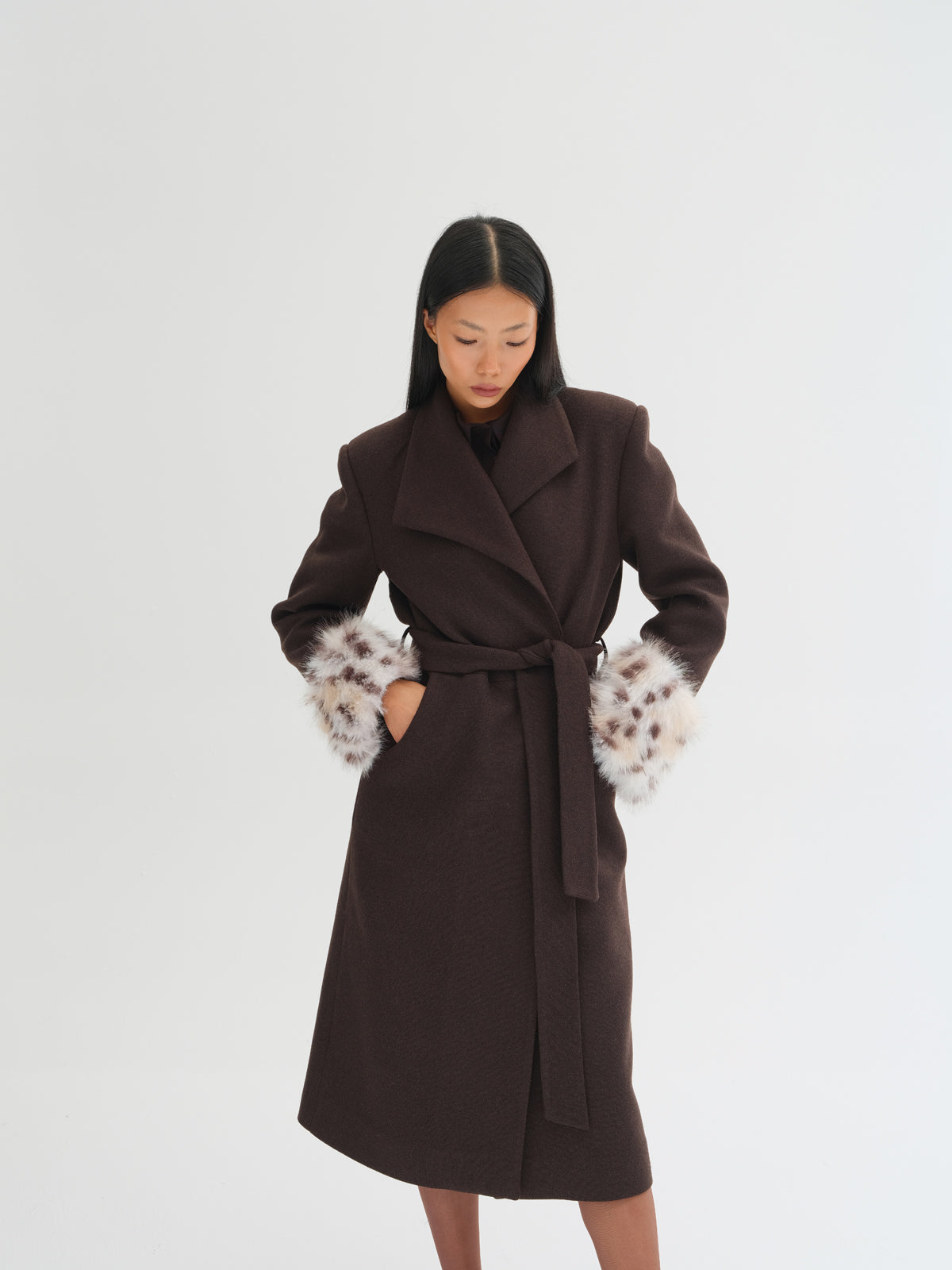 Lyra Fur Cuff Belted Wool Coat