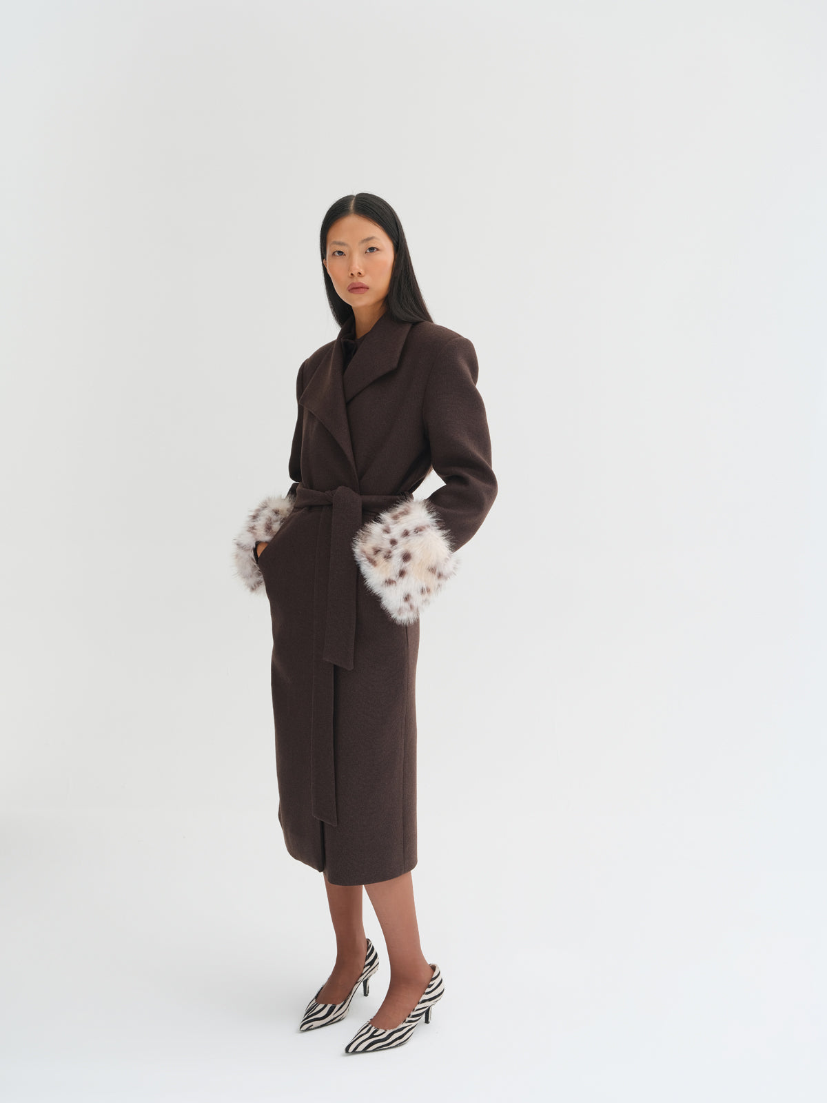 Lyra Fur Cuff Belted Wool Coat