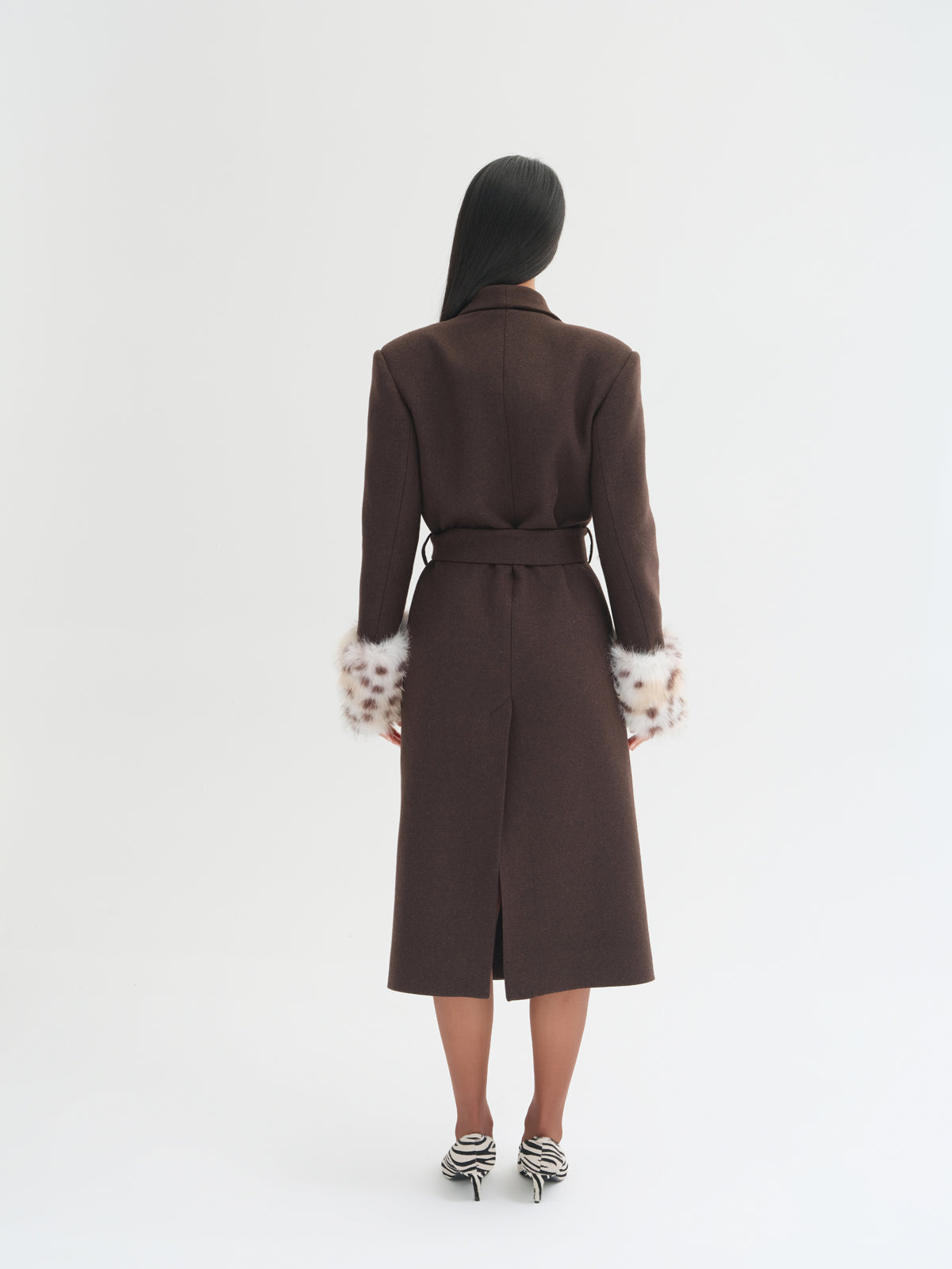 Lyra Fur Cuff Belted Wool Coat