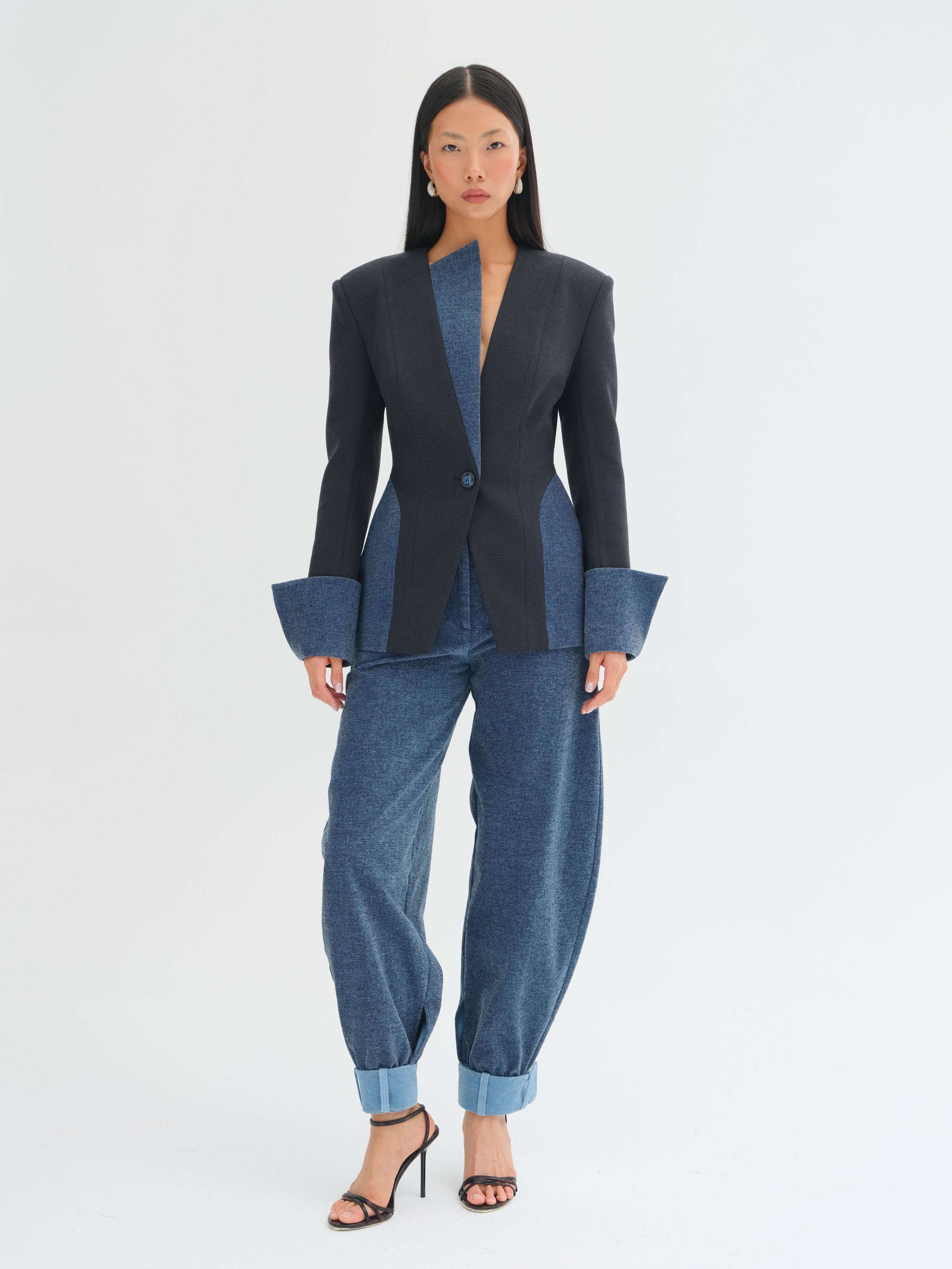 Nera Contrast-Panel Tailored Blazer