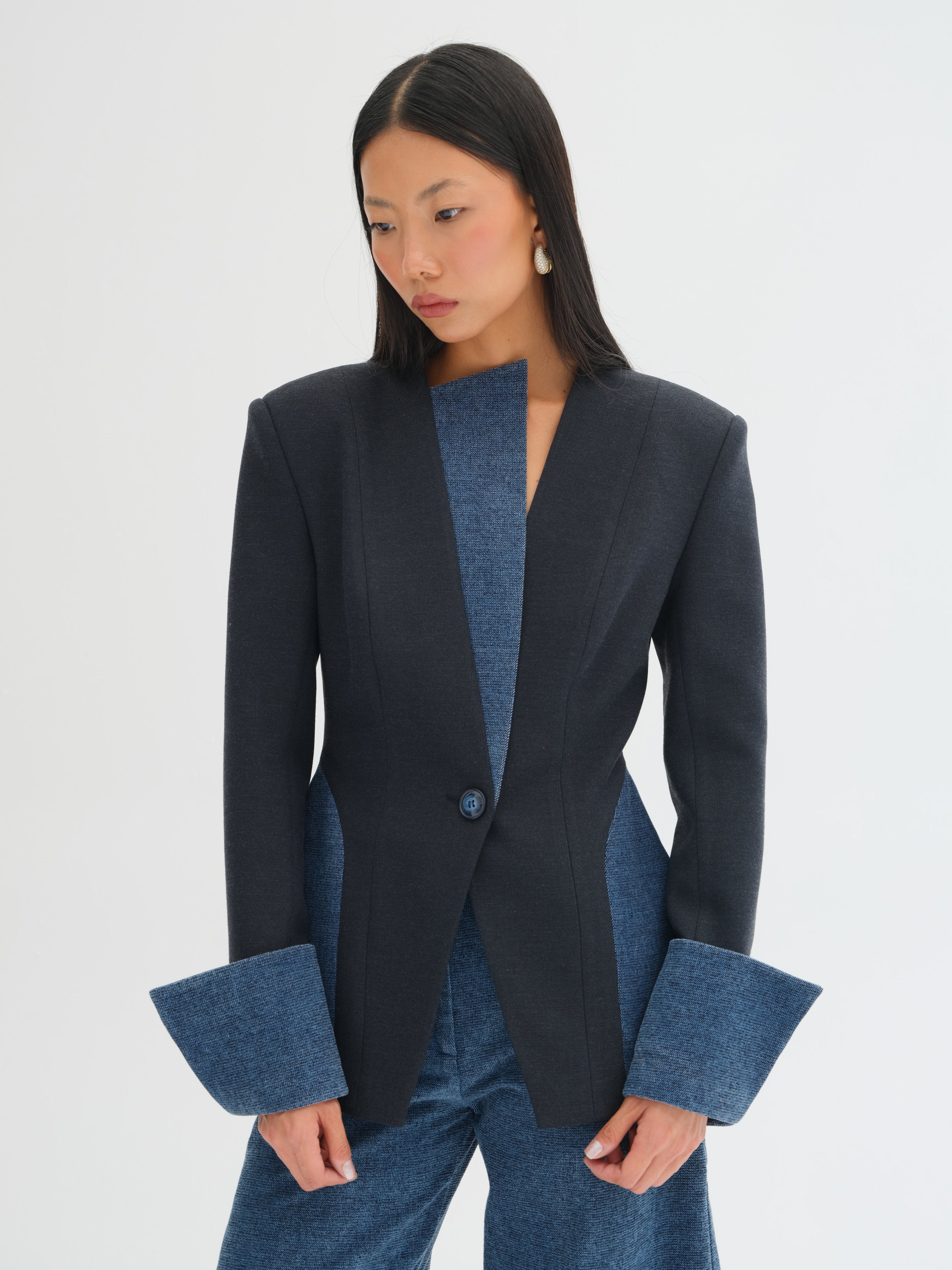 Nera Contrast-Panel Tailored Blazer