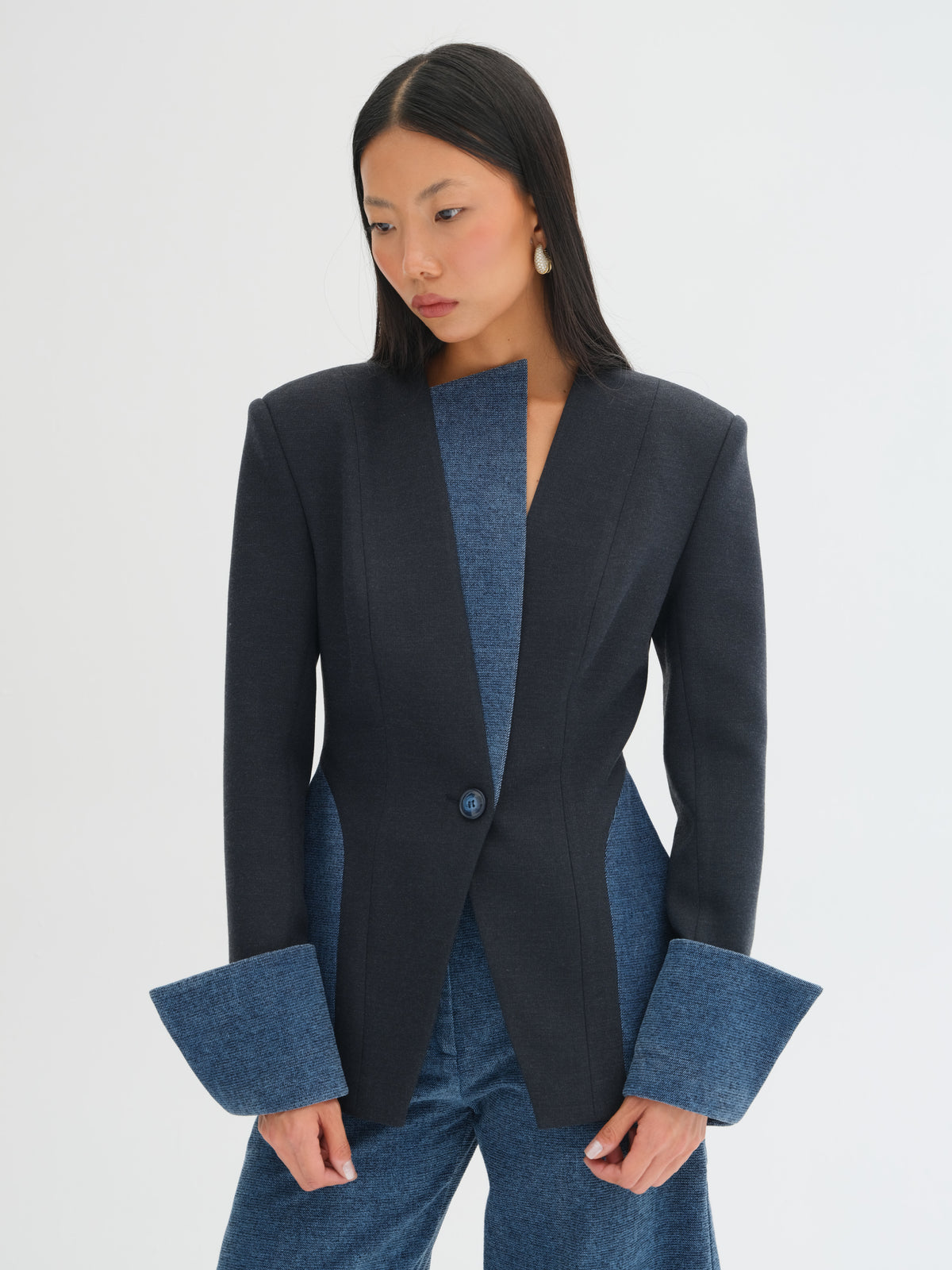 Nera Contrast-Panel Tailored Blazer