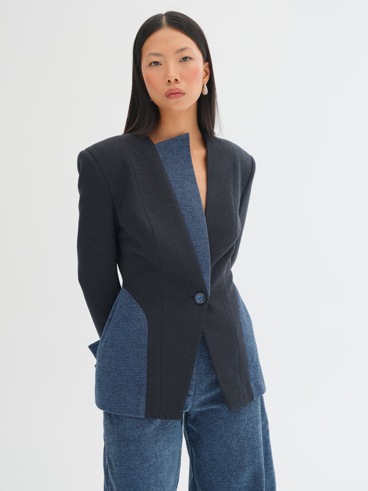 Nera Contrast-Panel Tailored Blazer