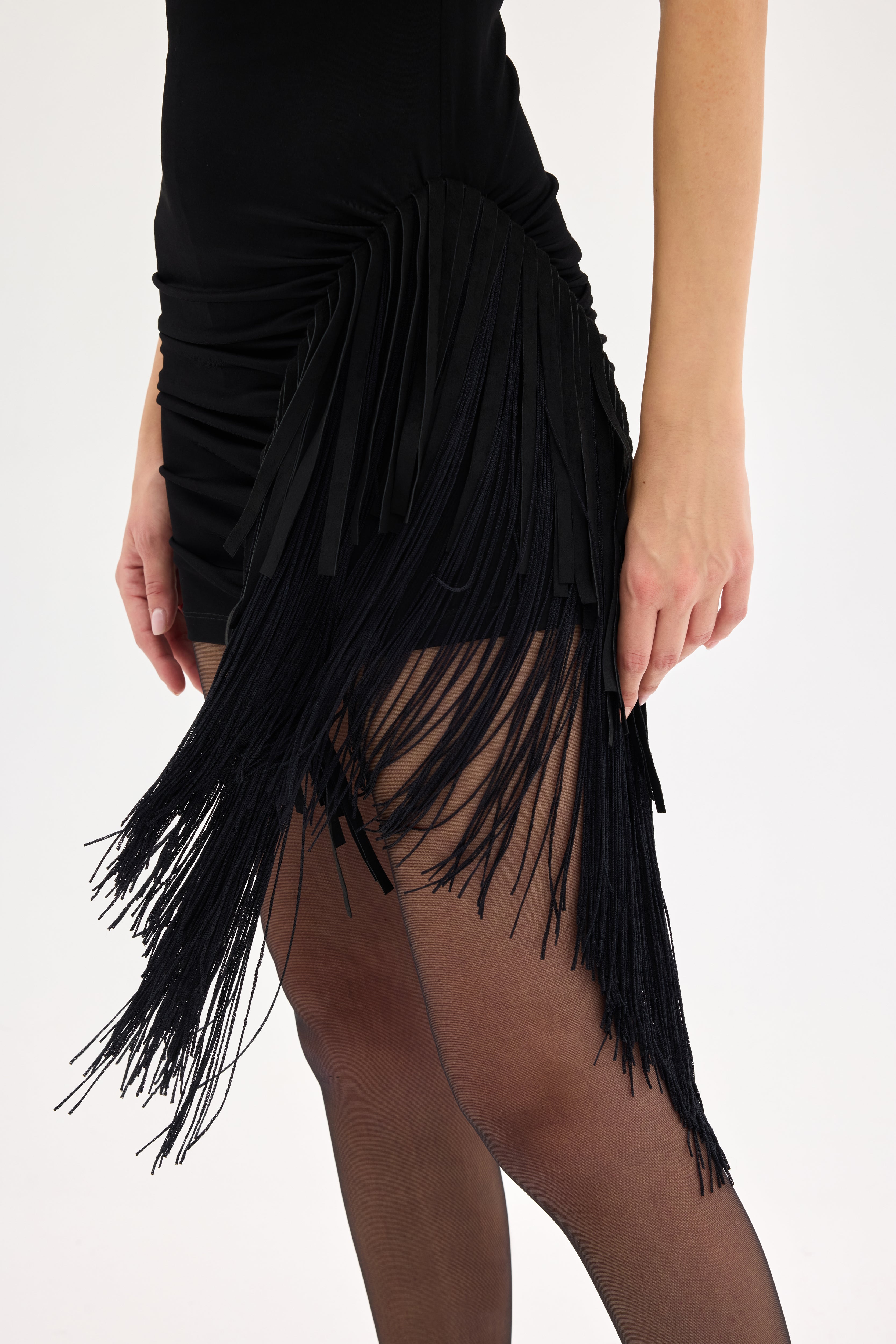 Isadora Asymmetric Fringe Mini Dress
