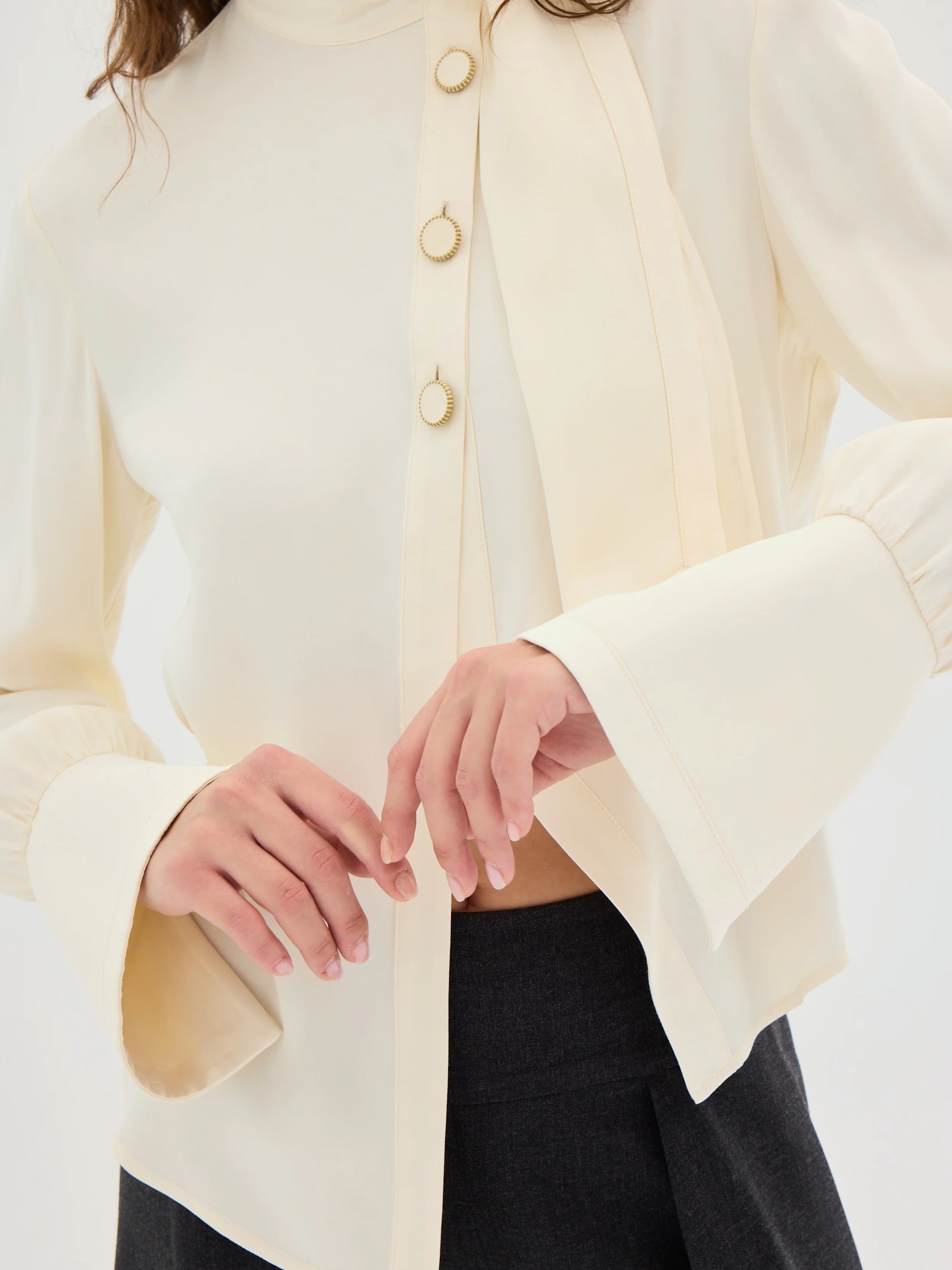 Amelie Scarf-Neck Buttoned Blouse