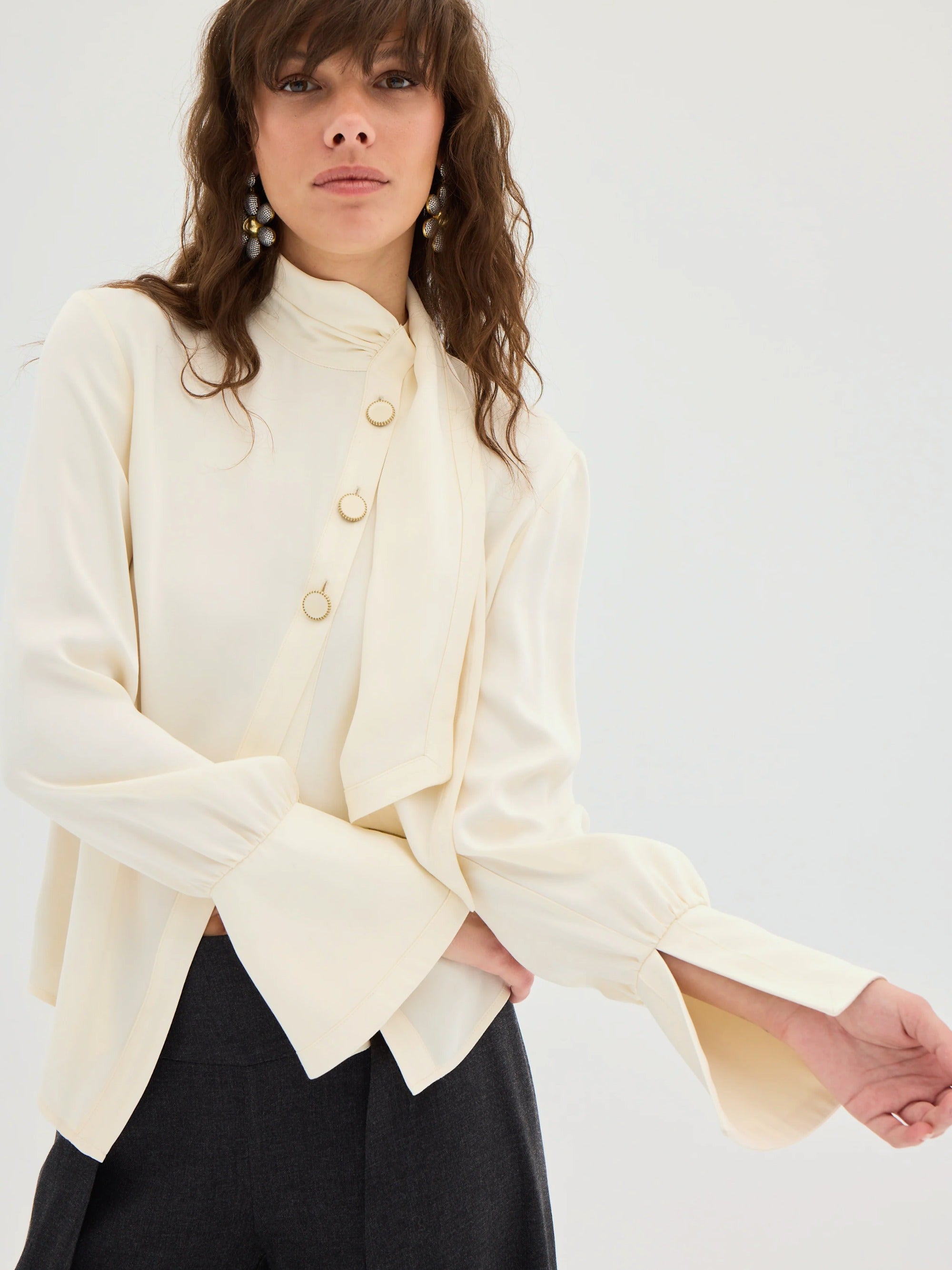 Amelie Scarf-Neck Buttoned Blouse