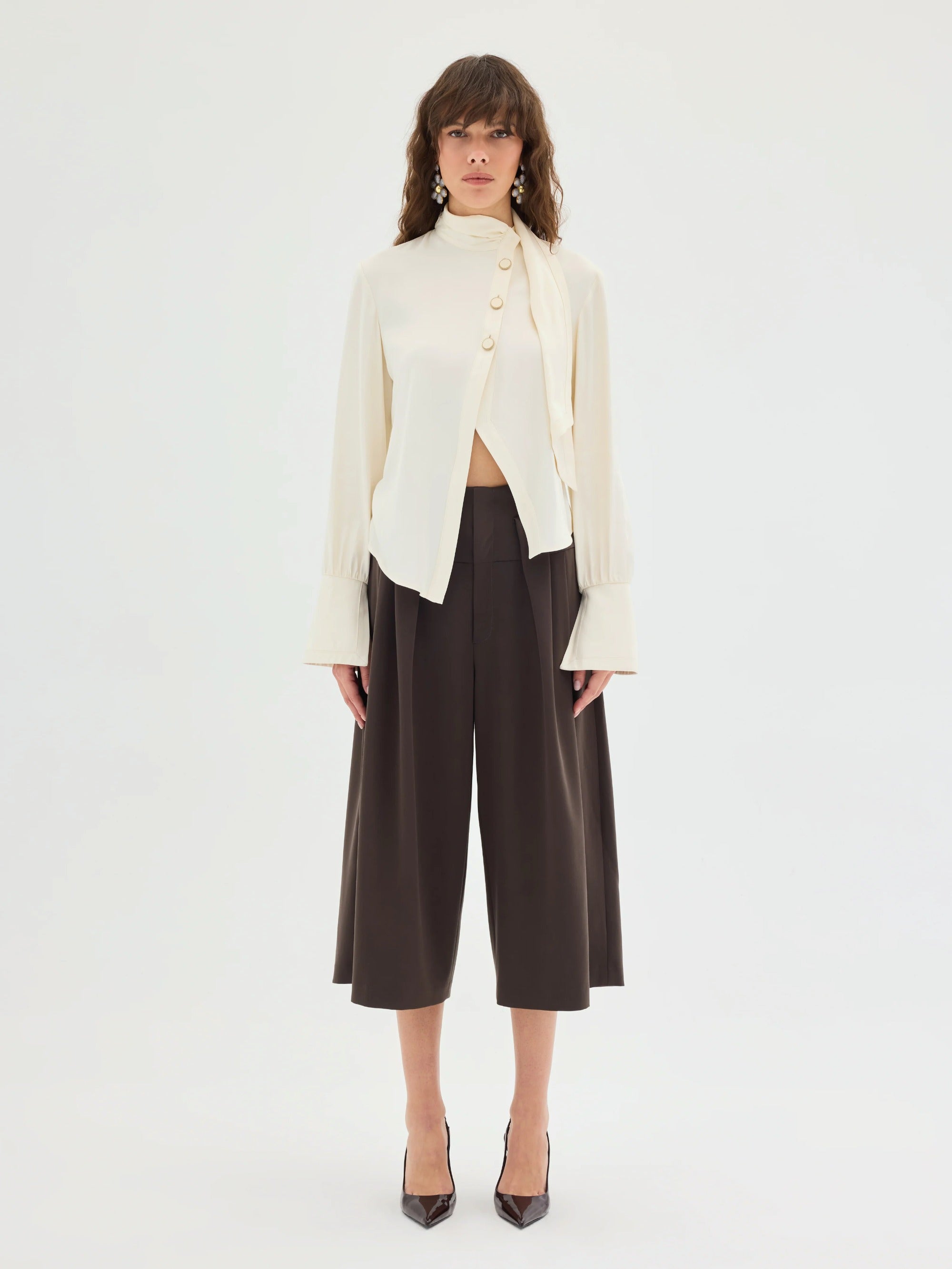 Amelie Scarf-Neck Buttoned Blouse
