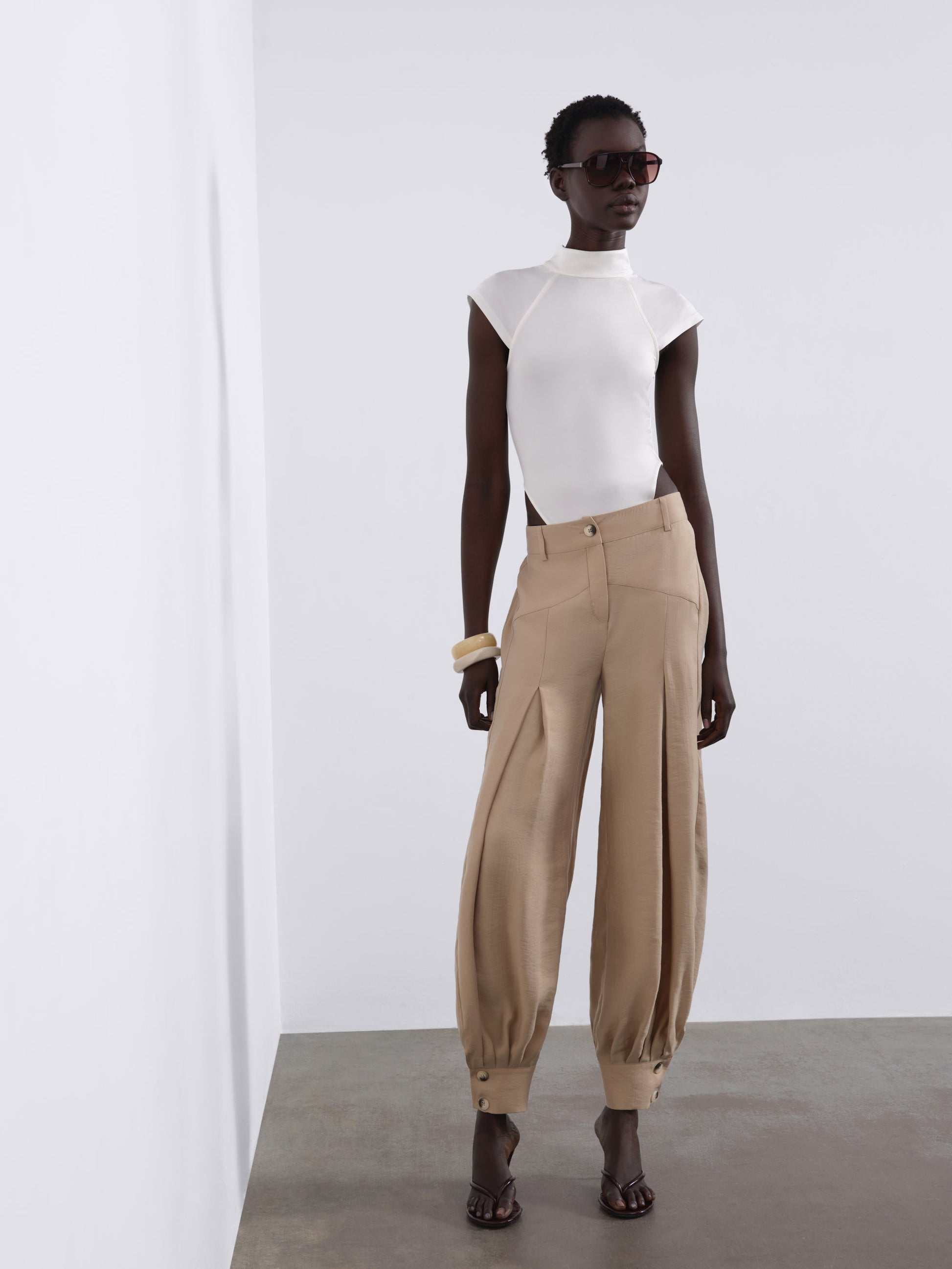 Arin High-Neck Bodysuit — Ecru
