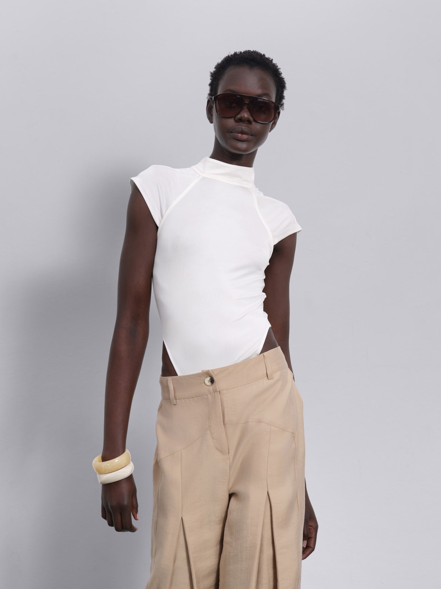 Arin High-Neck Bodysuit — Ecru