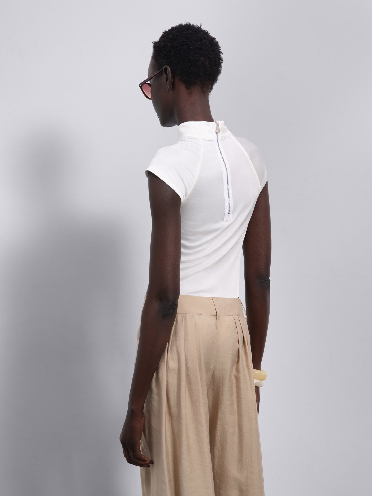 Arin High-Neck Bodysuit — Ecru
