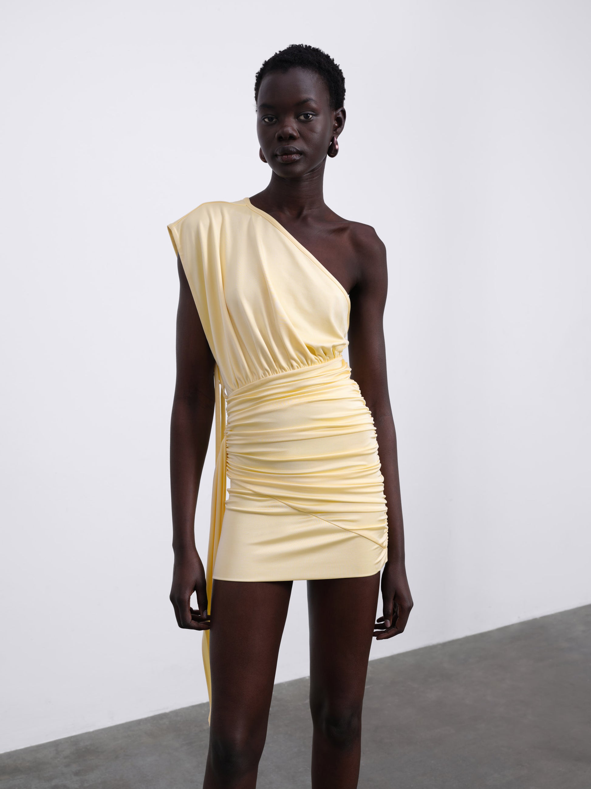 Aurelie Draped One-Shoulder Mini Dress — Butter Yellow – SÉLONE