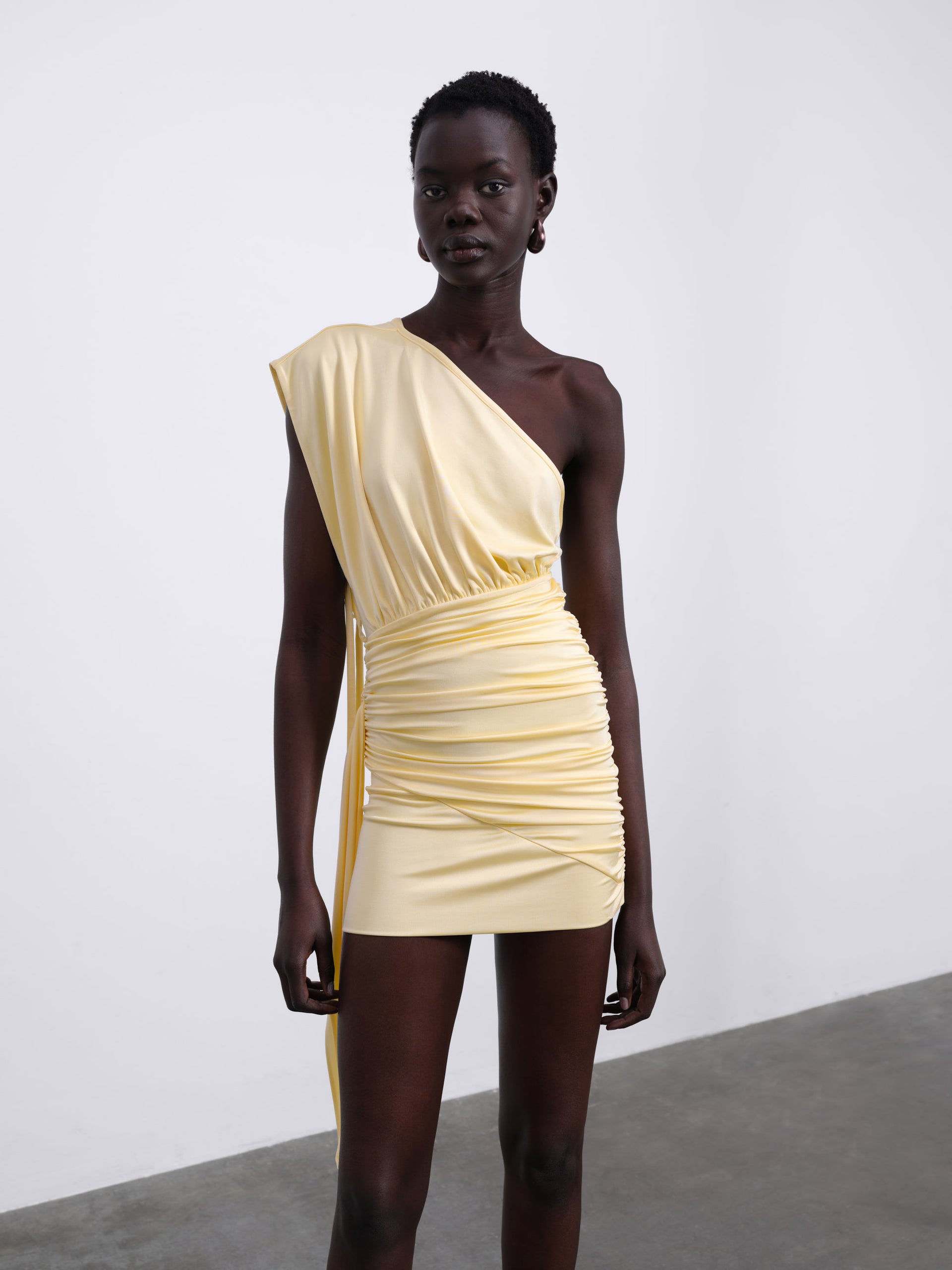 Aurelie Draped One-Shoulder Mini Dress — Butter Yellow – SÉLONE