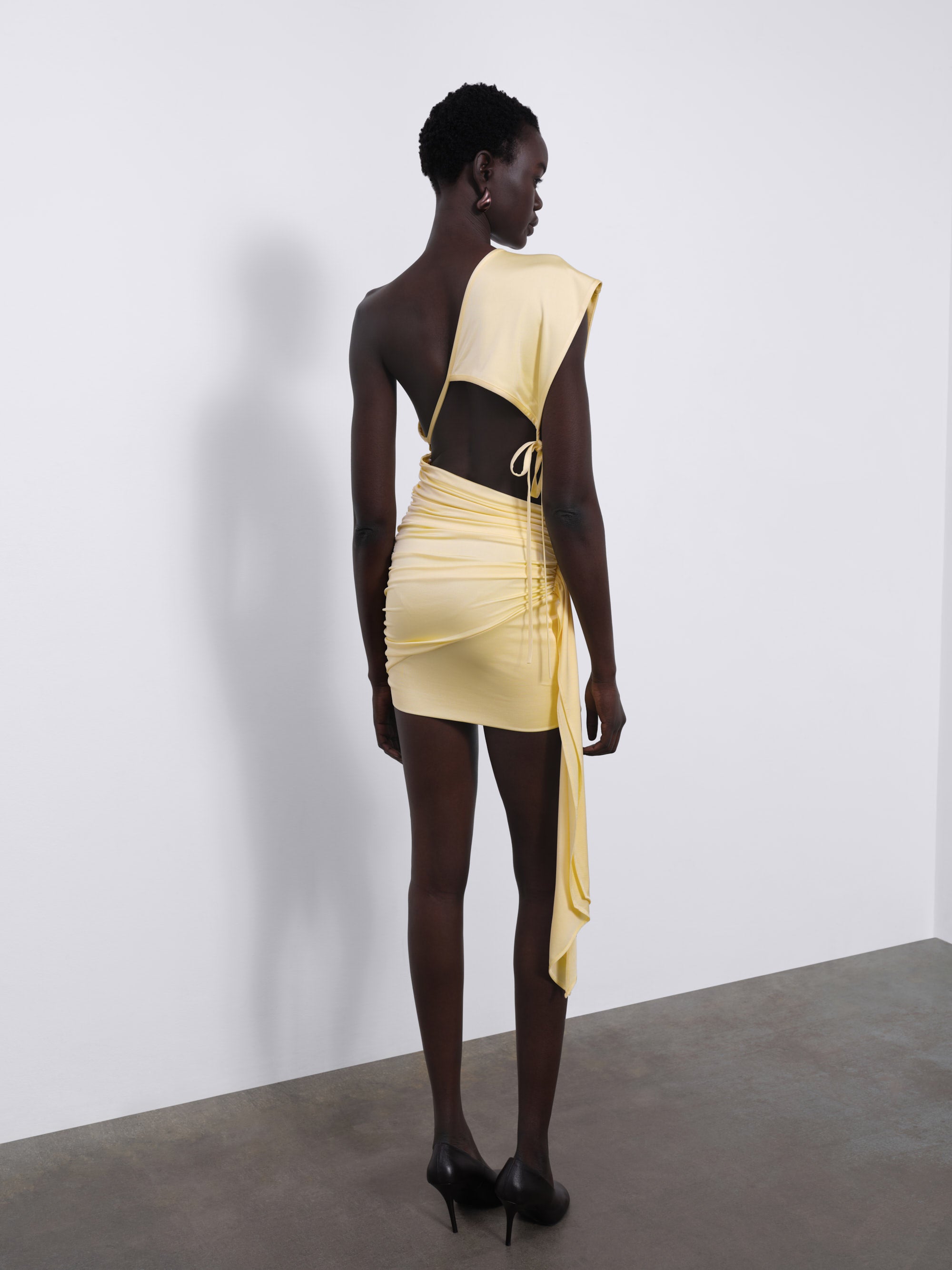 Aurelie Draped One-Shoulder Mini Dress — Butter Yellow