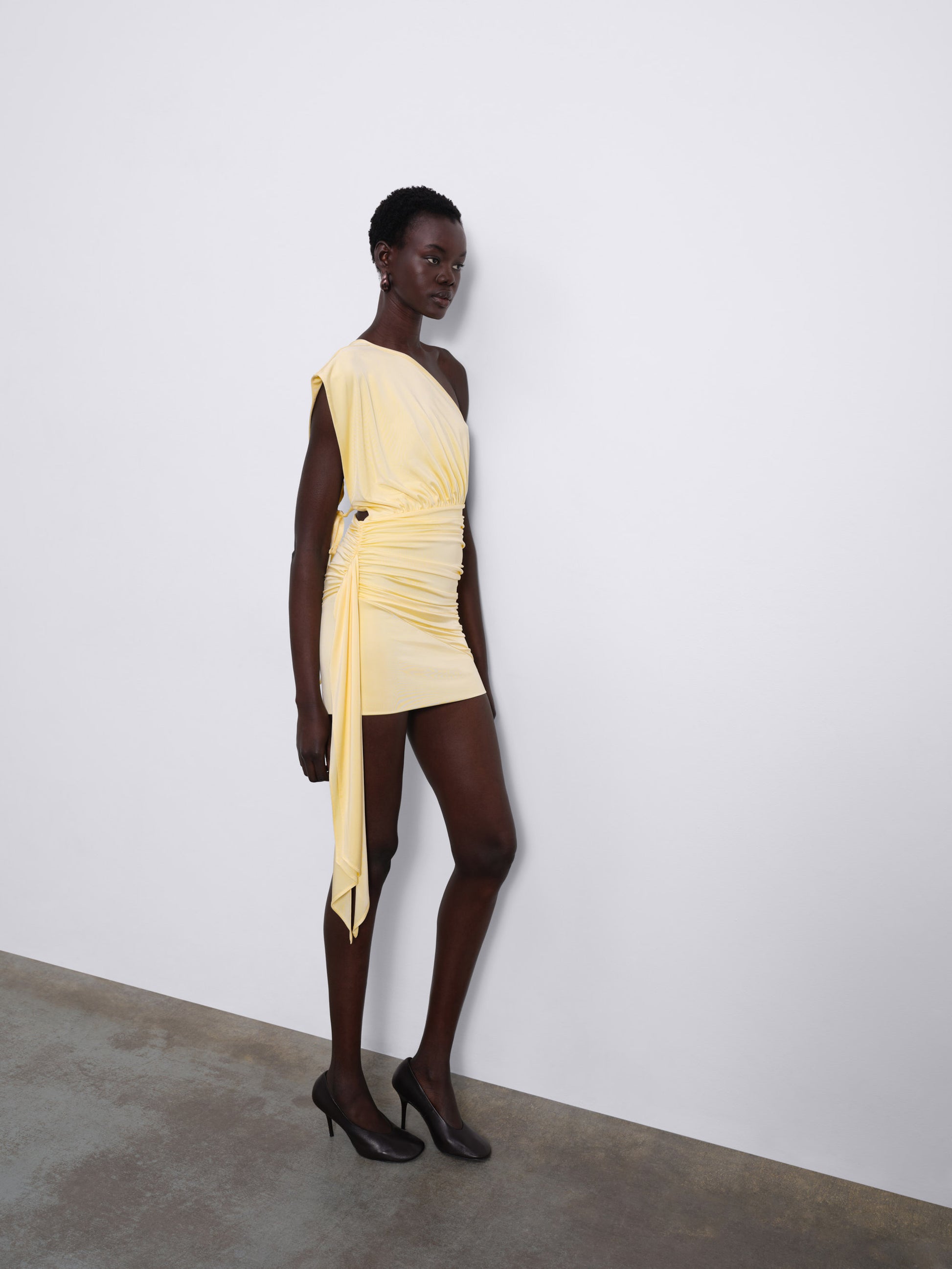 Aurelie Draped One-Shoulder Mini Dress — Butter Yellow – SÉLONE