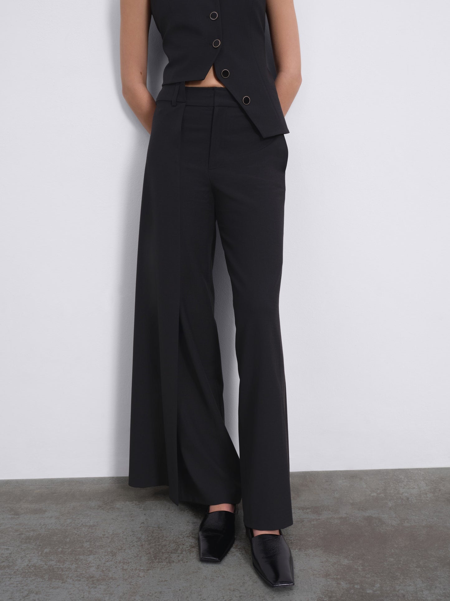 Calin Overlay Wide-Leg Trousers — Black