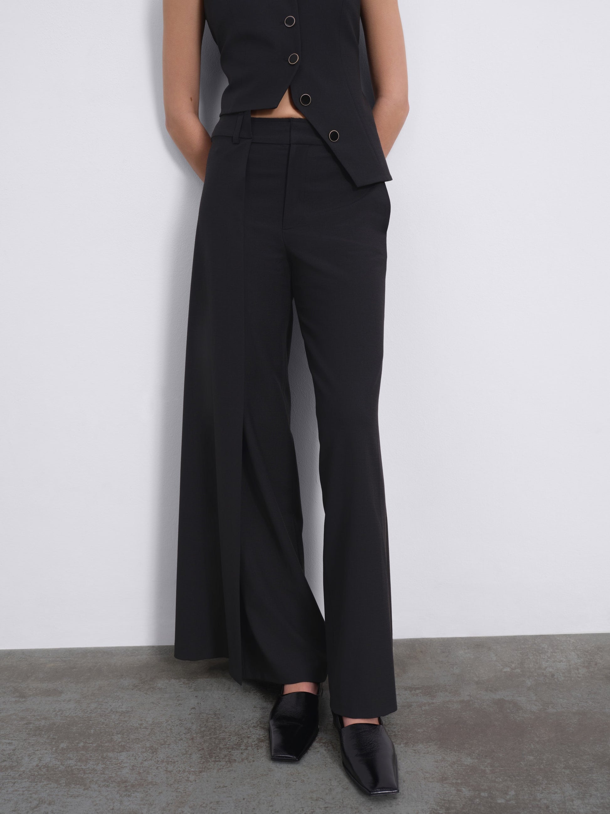 Calin Overlay Wide-Leg Trousers — Black