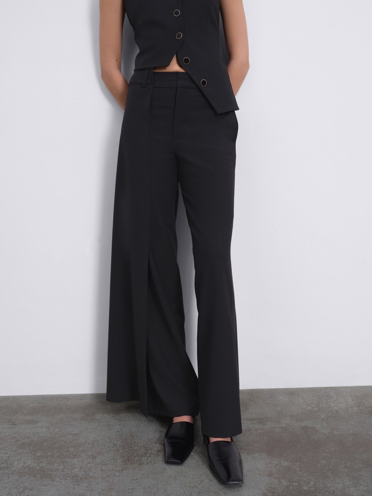 Calin Overlay Wide-Leg Trousers — Black