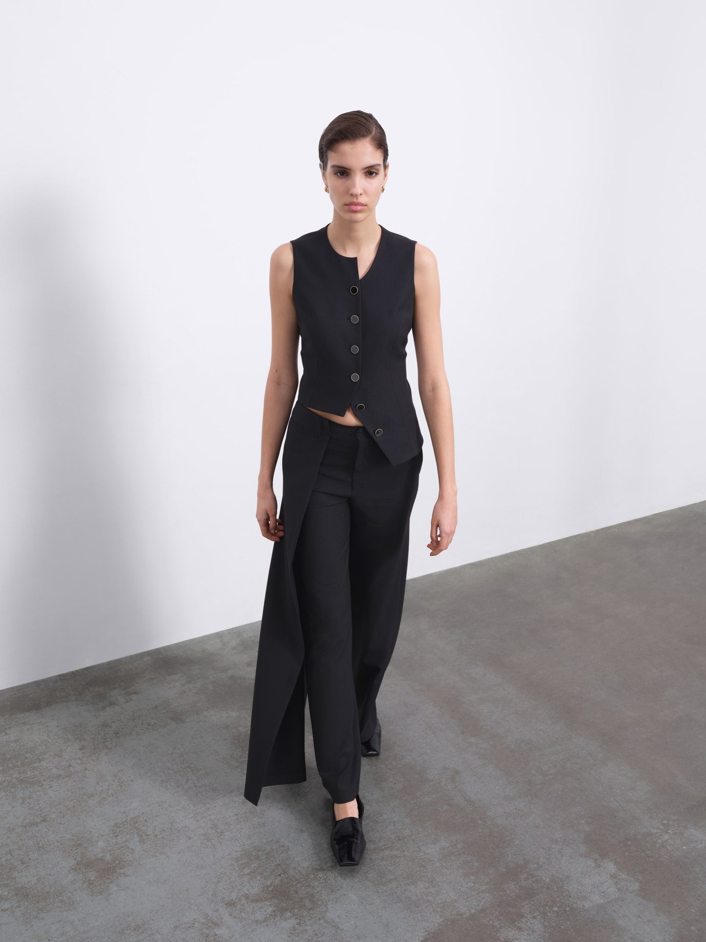 Calin Overlay Wide-Leg Trousers — Black