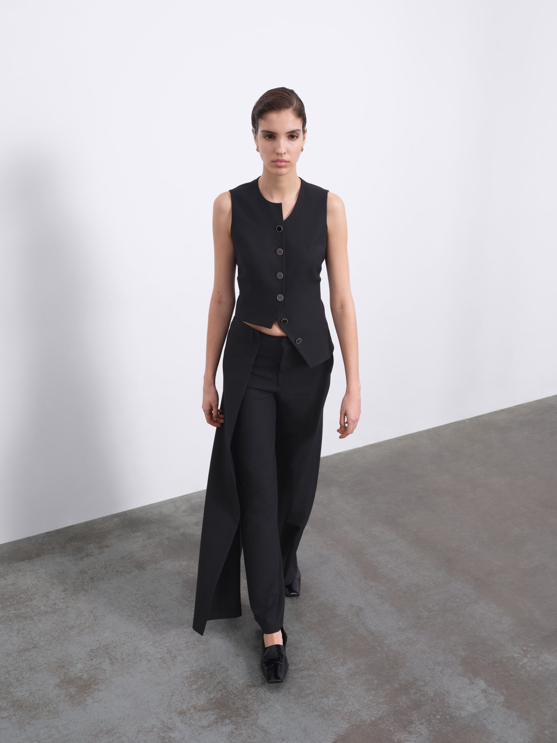 Calin Overlay Wide-Leg Trousers — Black
