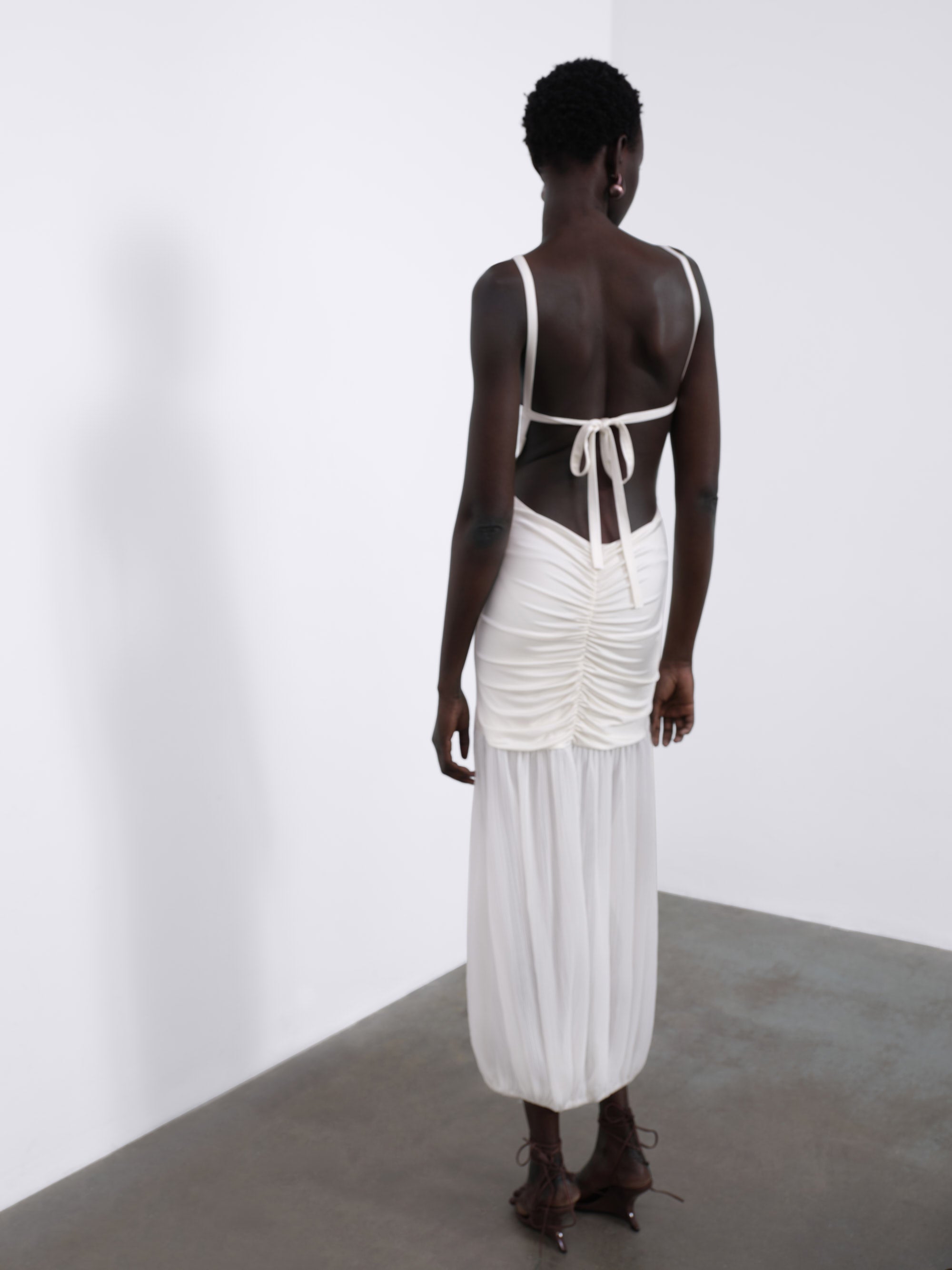 Celine Open-Back Pleated Balloon Dress