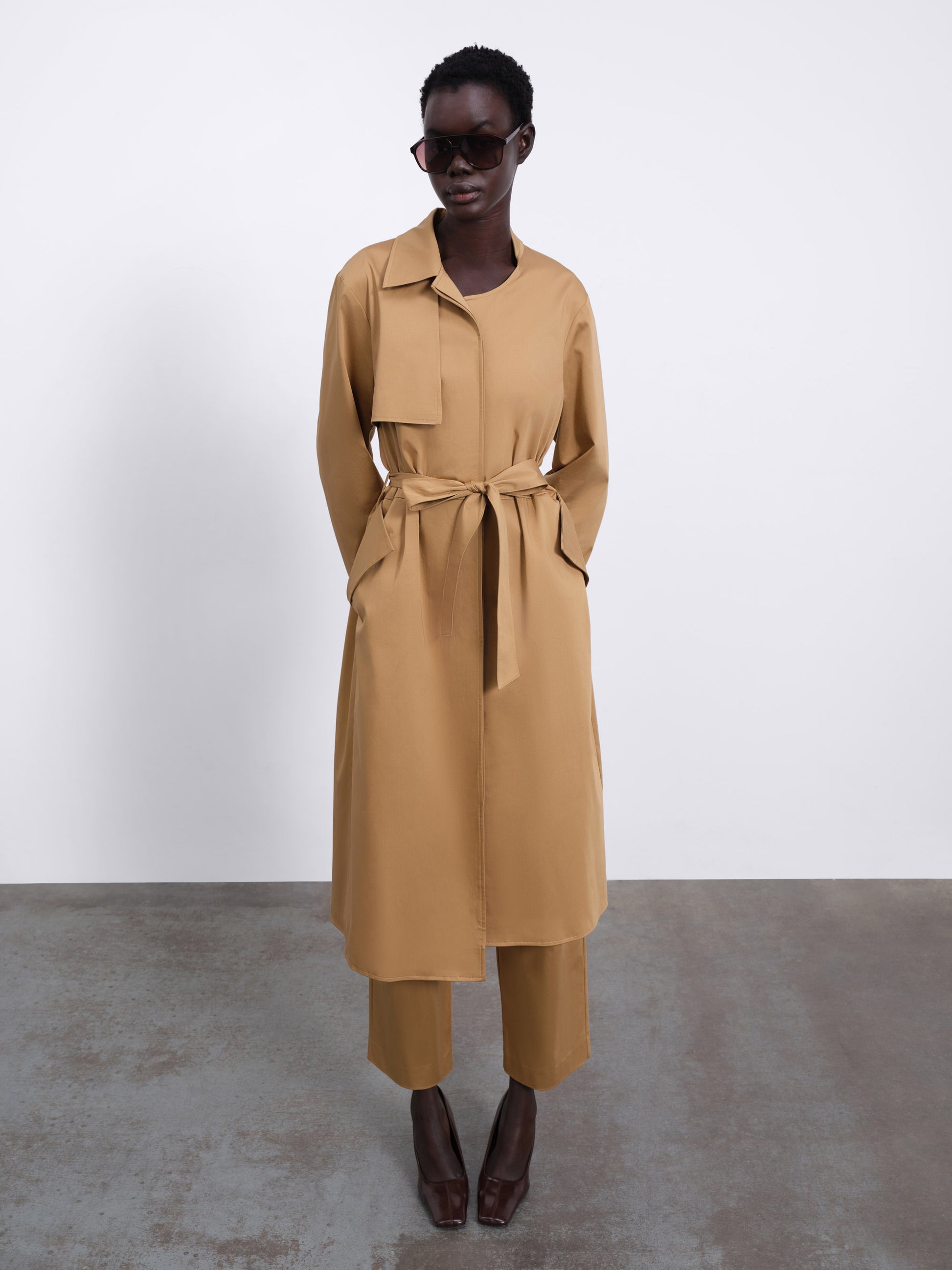 Colette Maxi Trench with Folded Pocket — Warm Camel