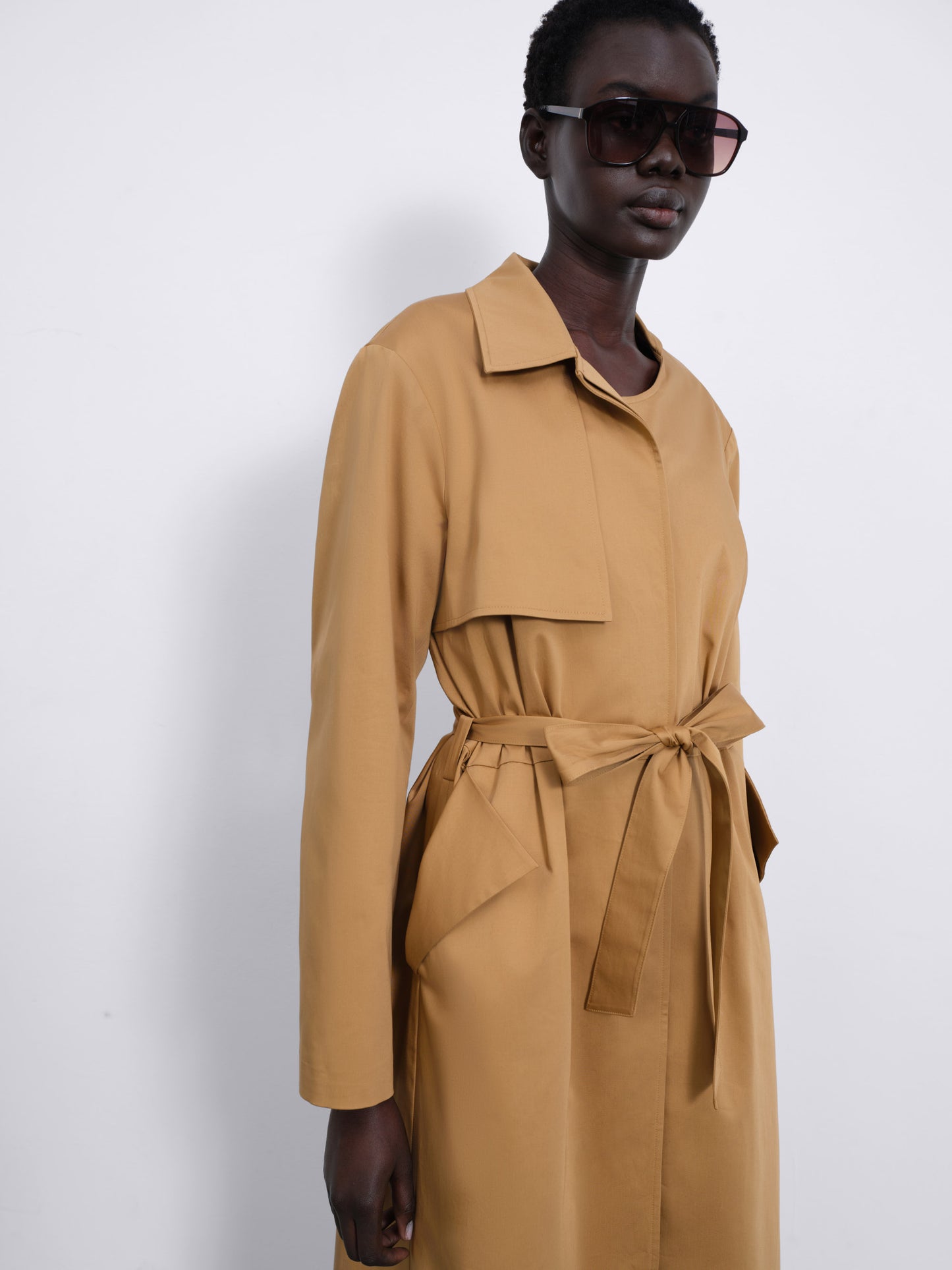 Colette Maxi Trench with Folded Pocket — Warm Camel