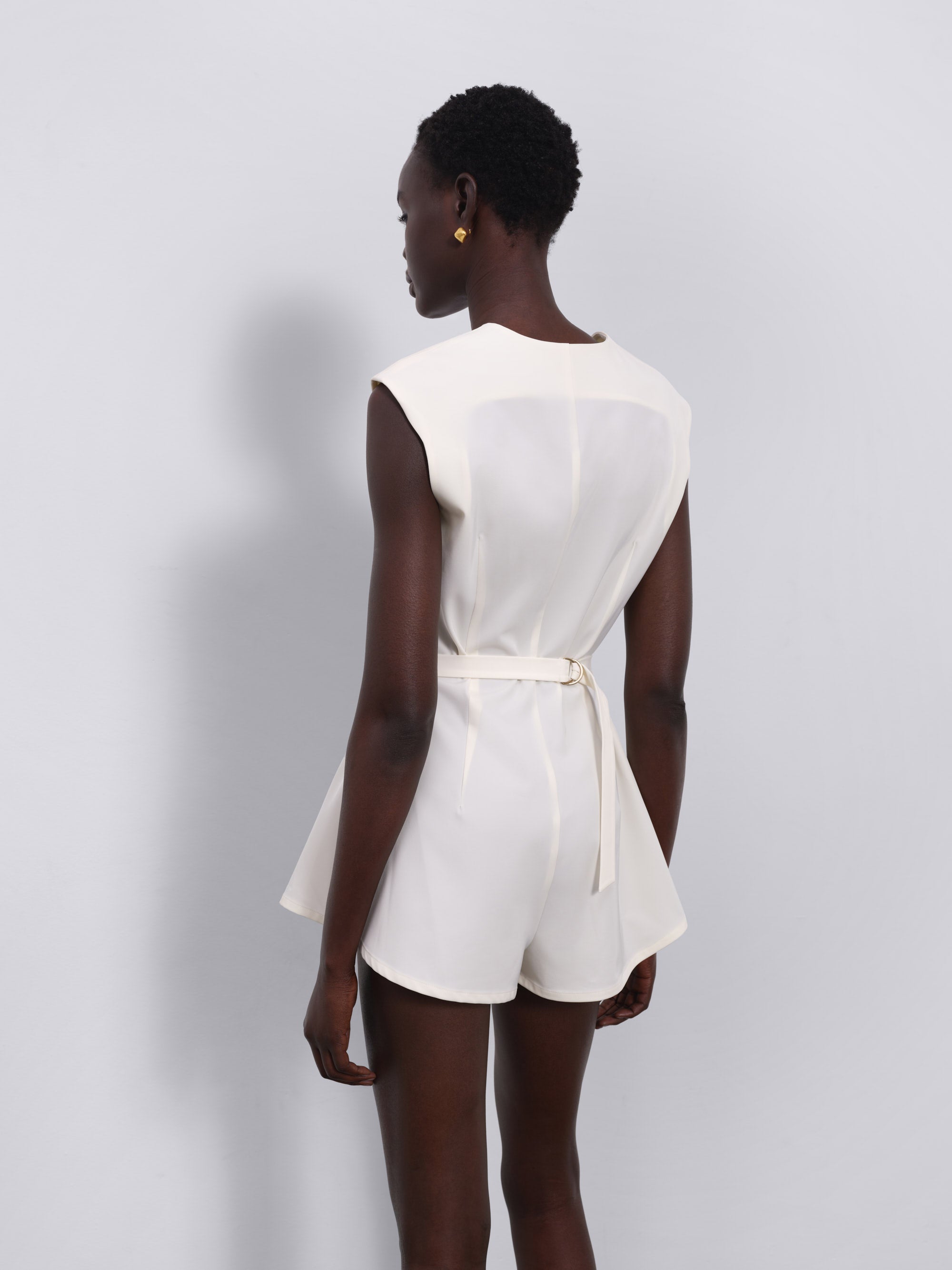 Elara Button-Up V-Neck Mini Jumpsuit