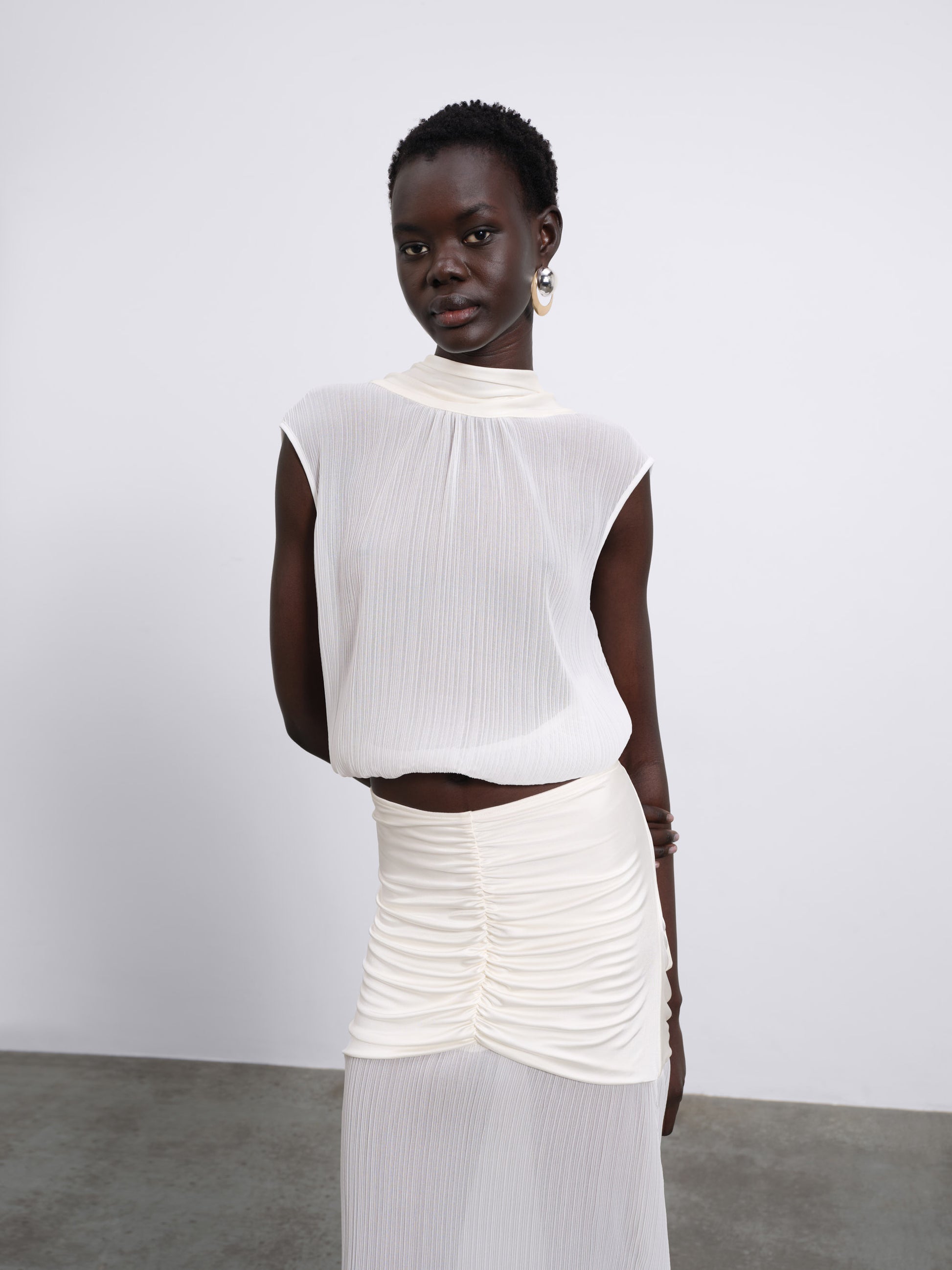 Ellen Pleated Scarf Top — Black
