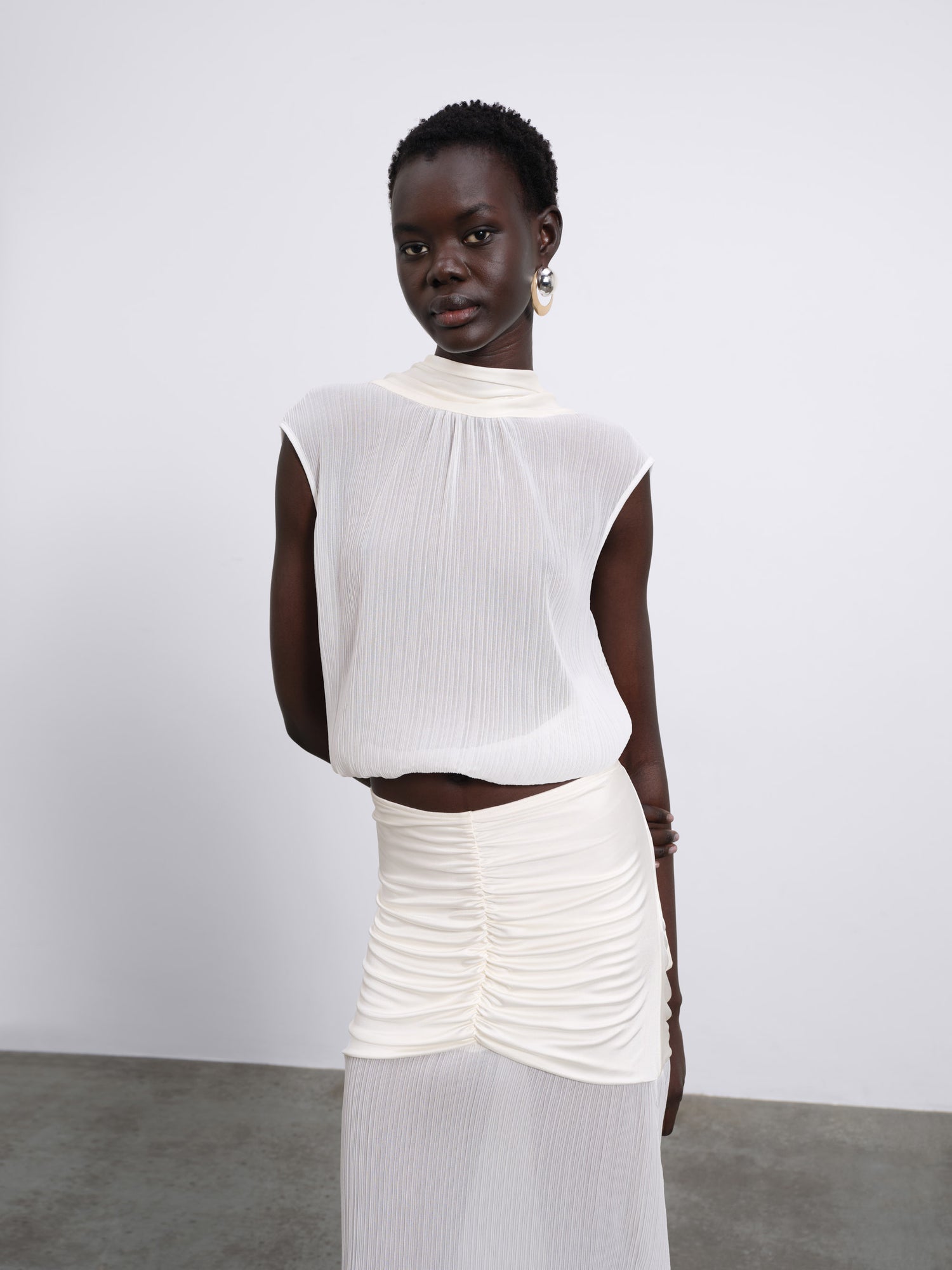 Ellen Pleated Scarf Top — Black