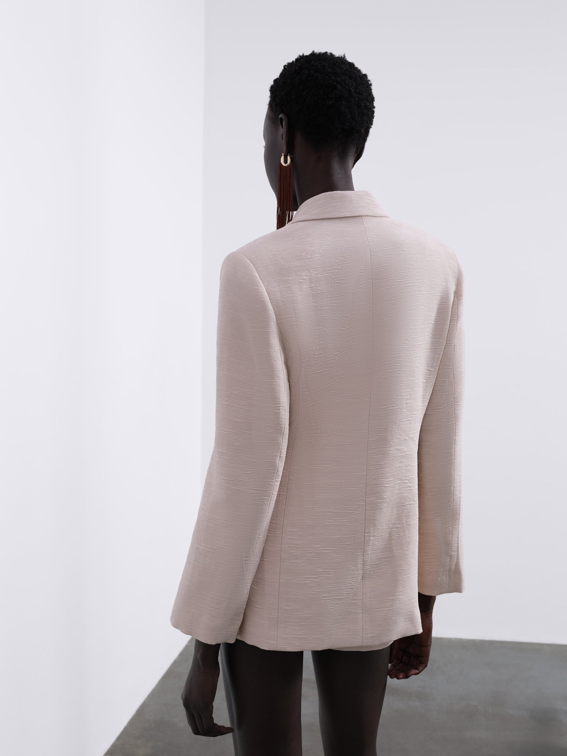 Helia Textured Wrap Tailored Blazer — Stone