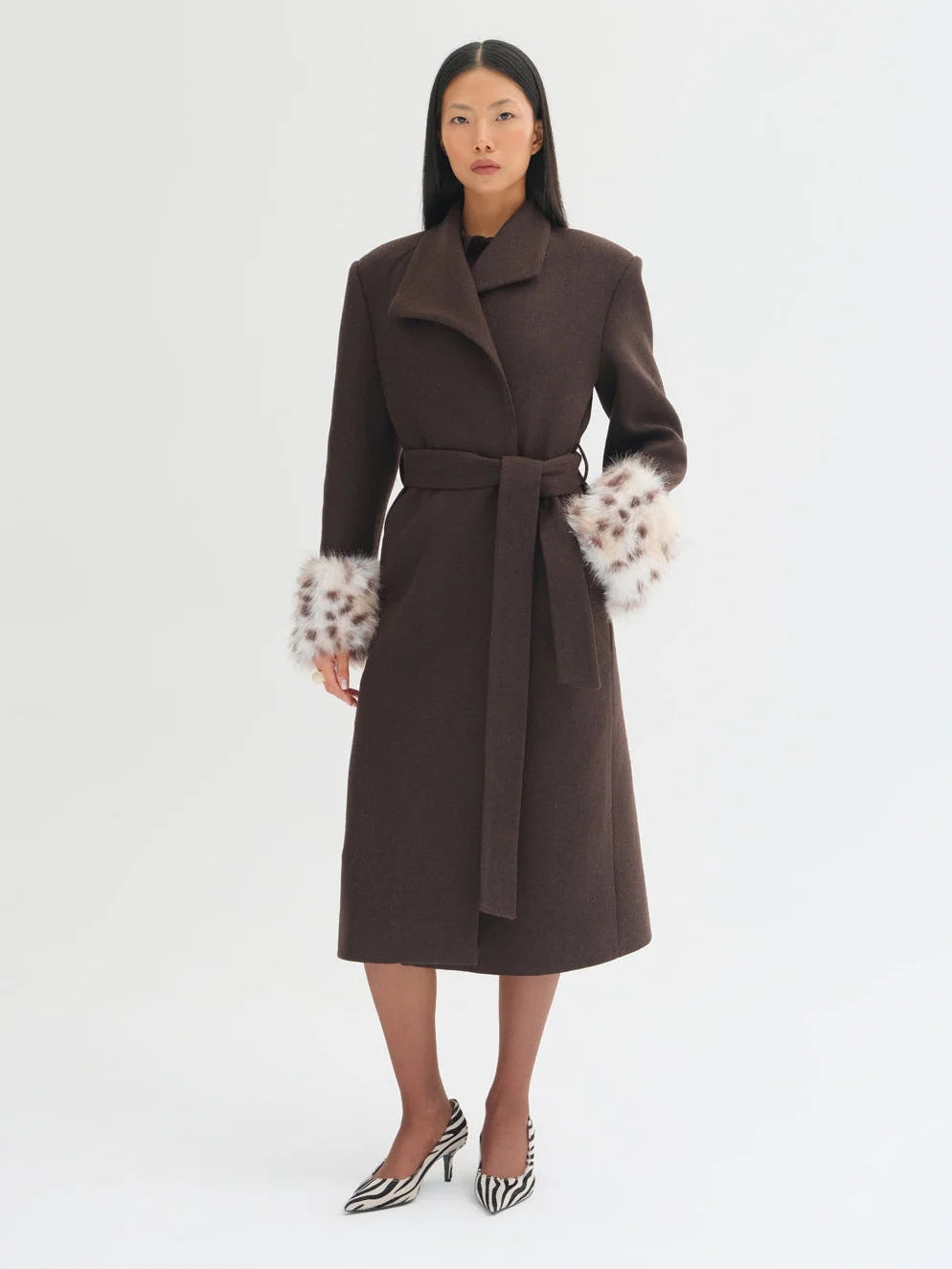 Lyra Fur Cuff Belted Wool Coat