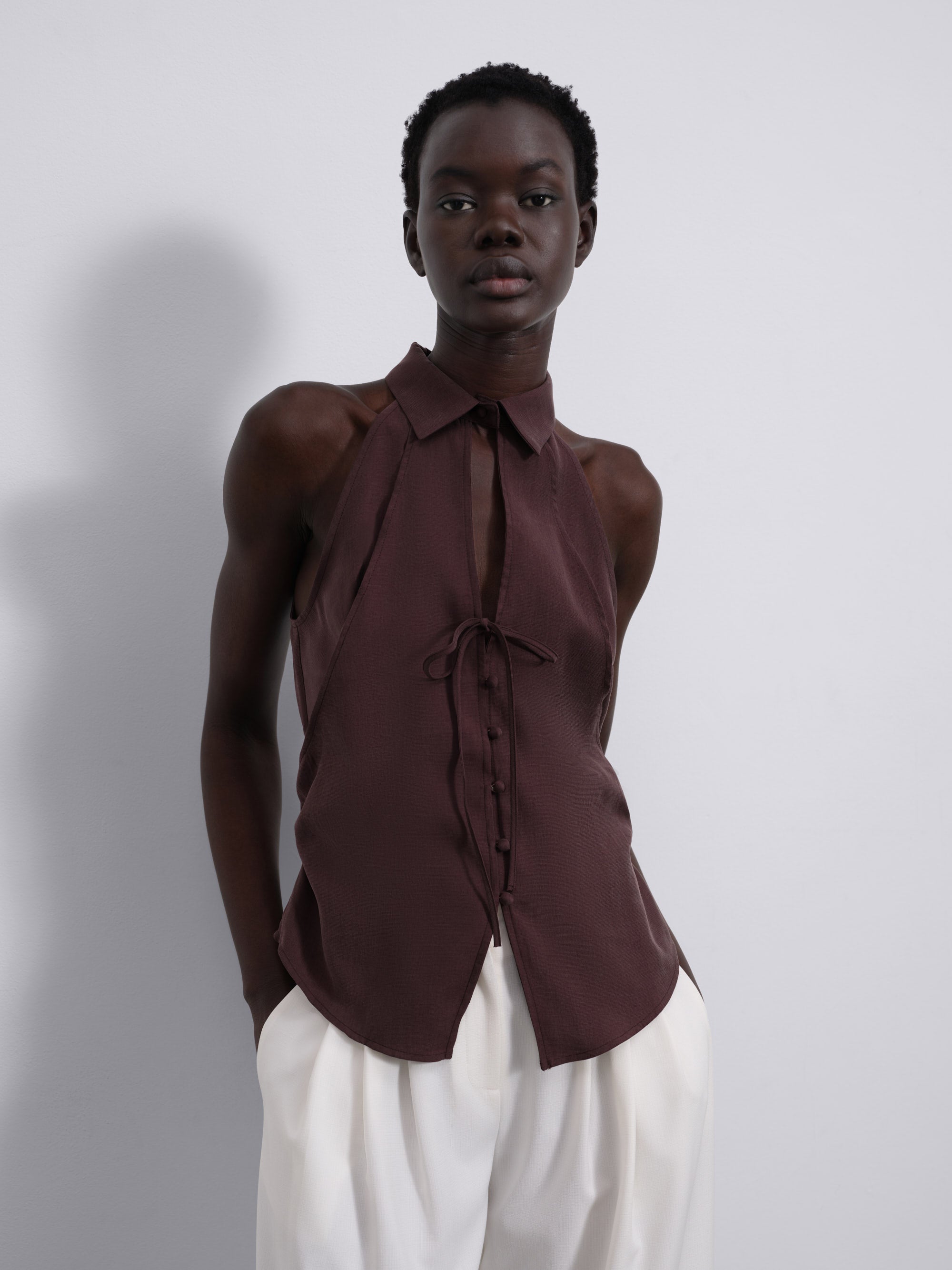 Nelia Overlap Halter Shirt