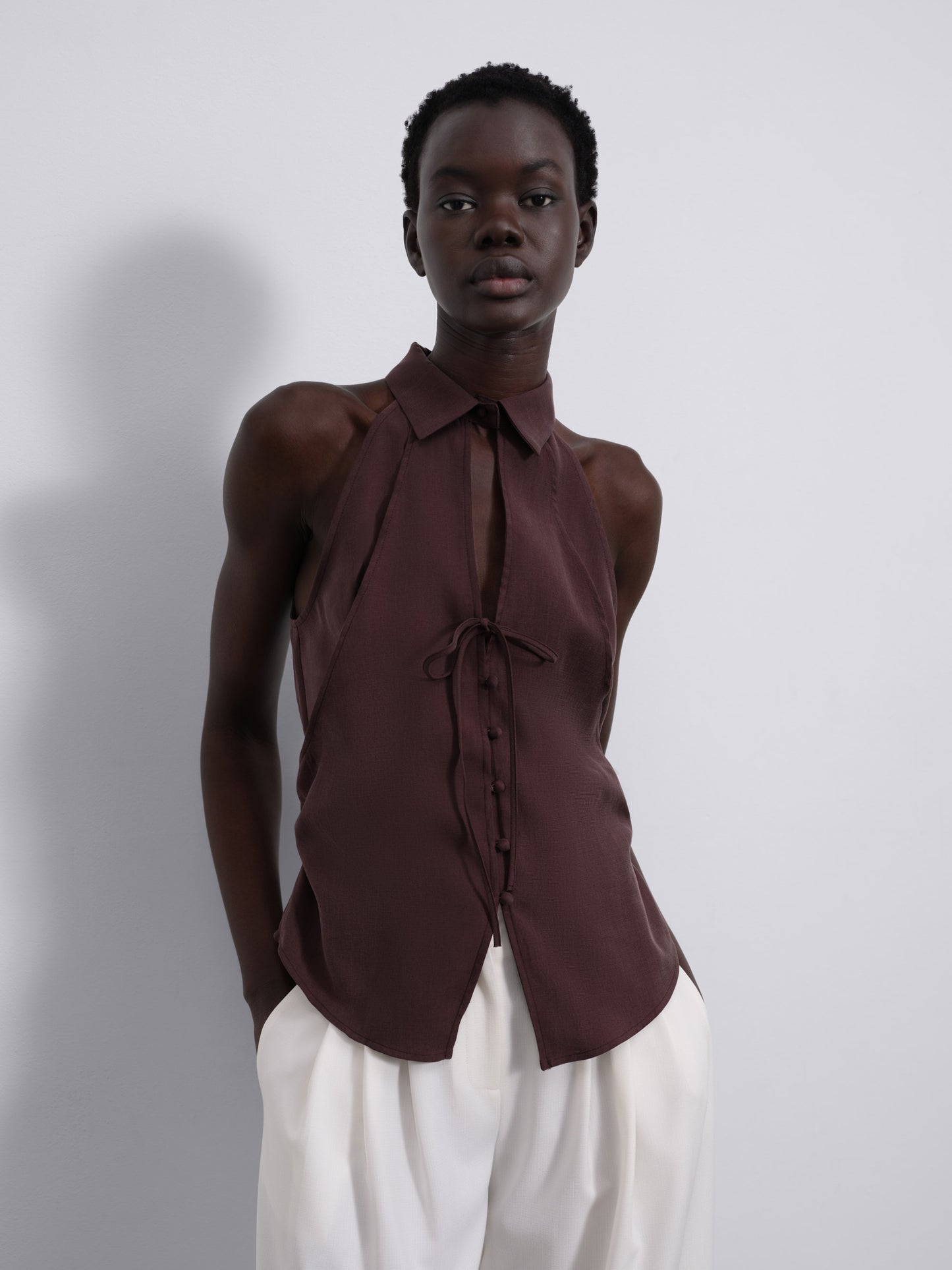 Nelia Overlap Halter Shirt