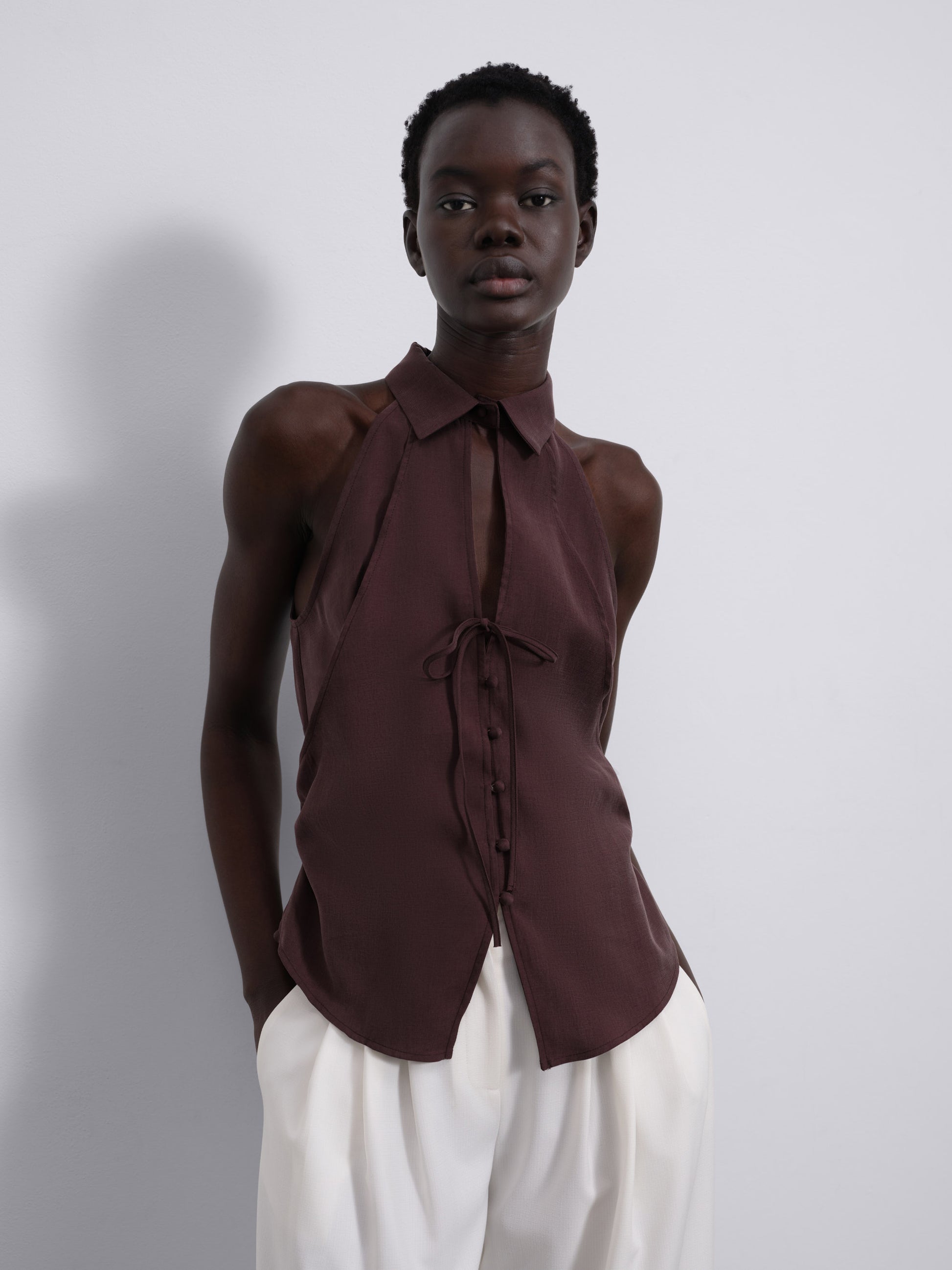 Nelia Overlap Halter Shirt