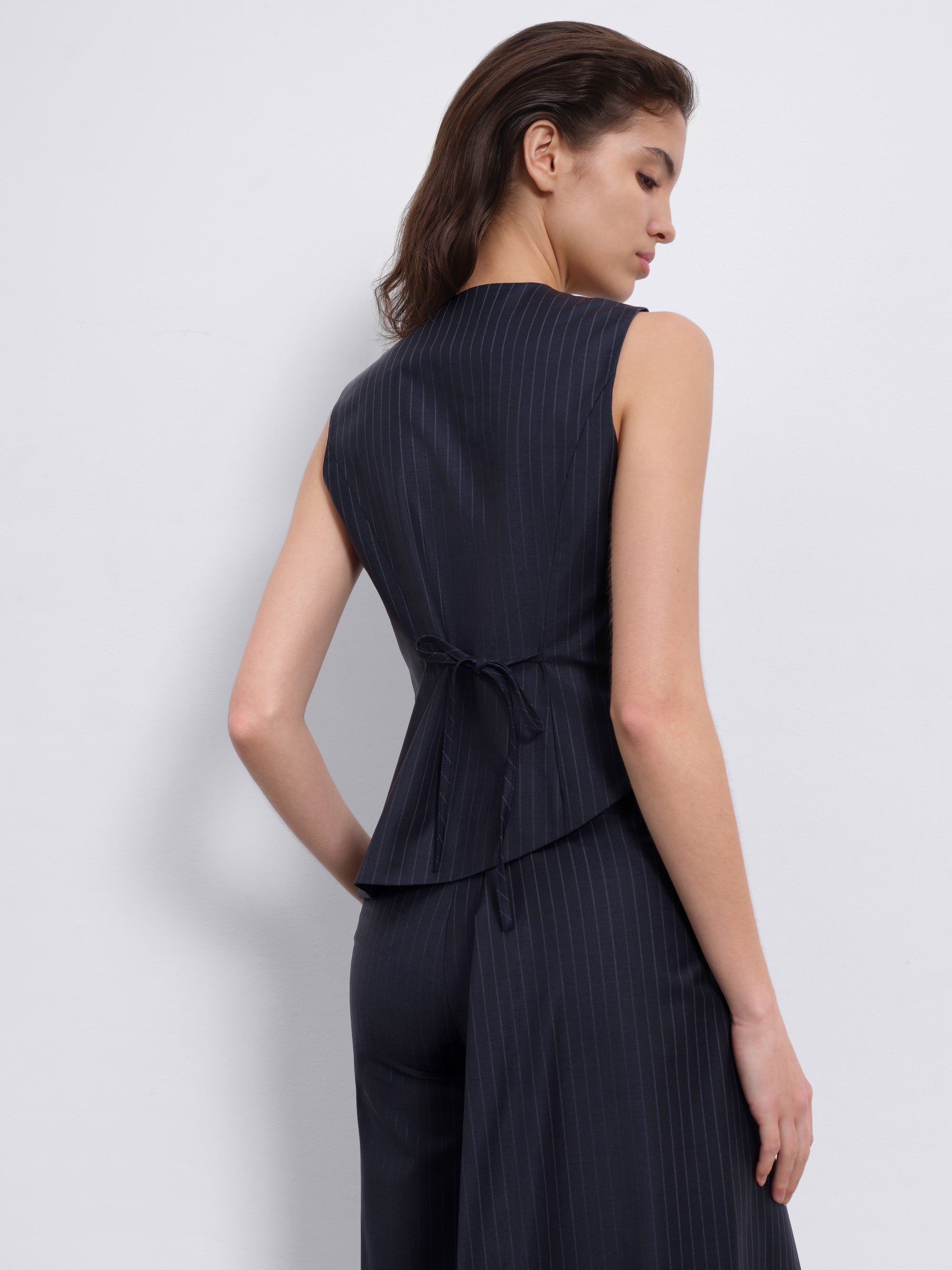 Noira Asymmetric Back-Tie Button Wool Vest