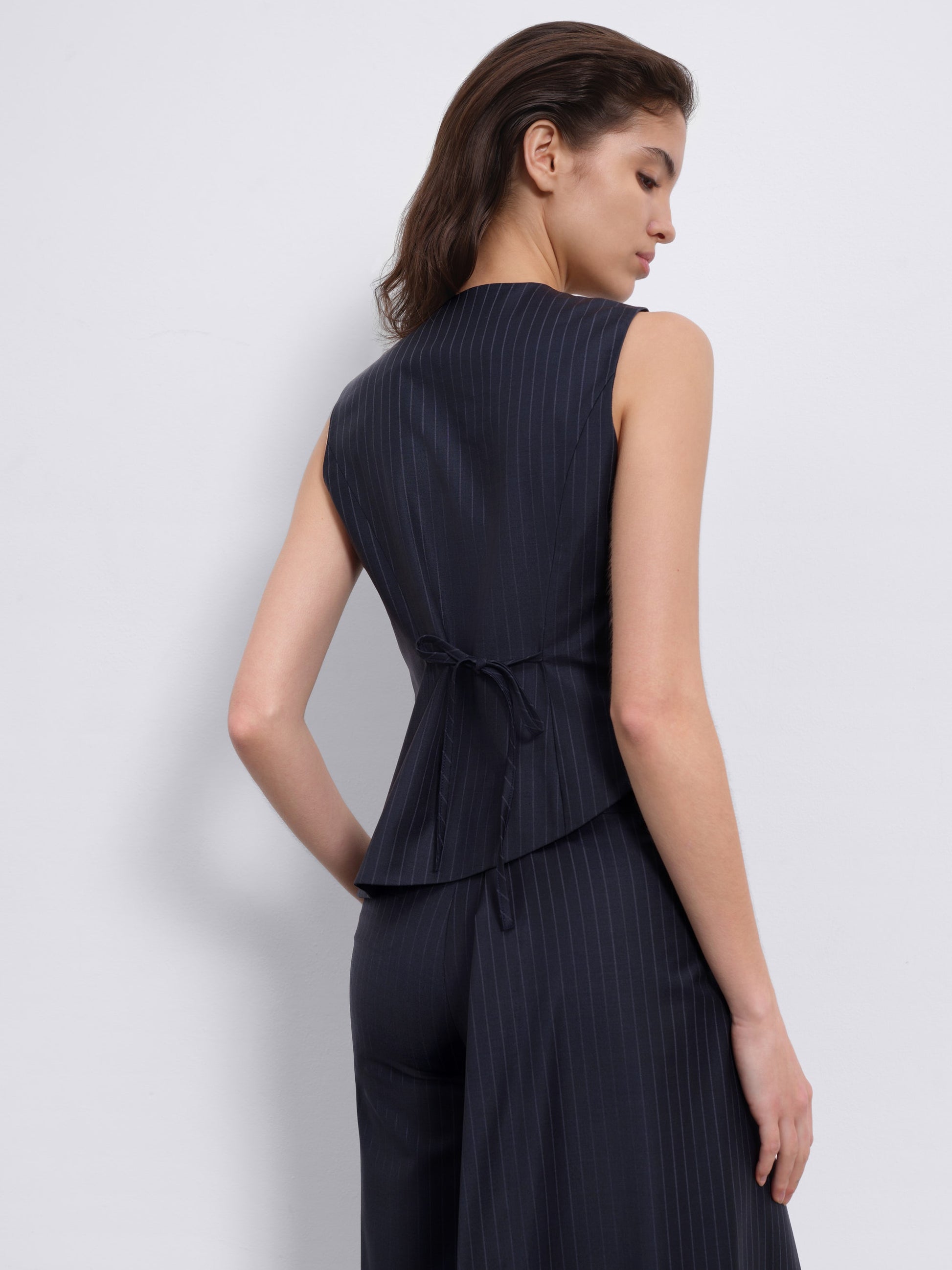 Noira Asymmetric Back-Tie Button Wool Vest