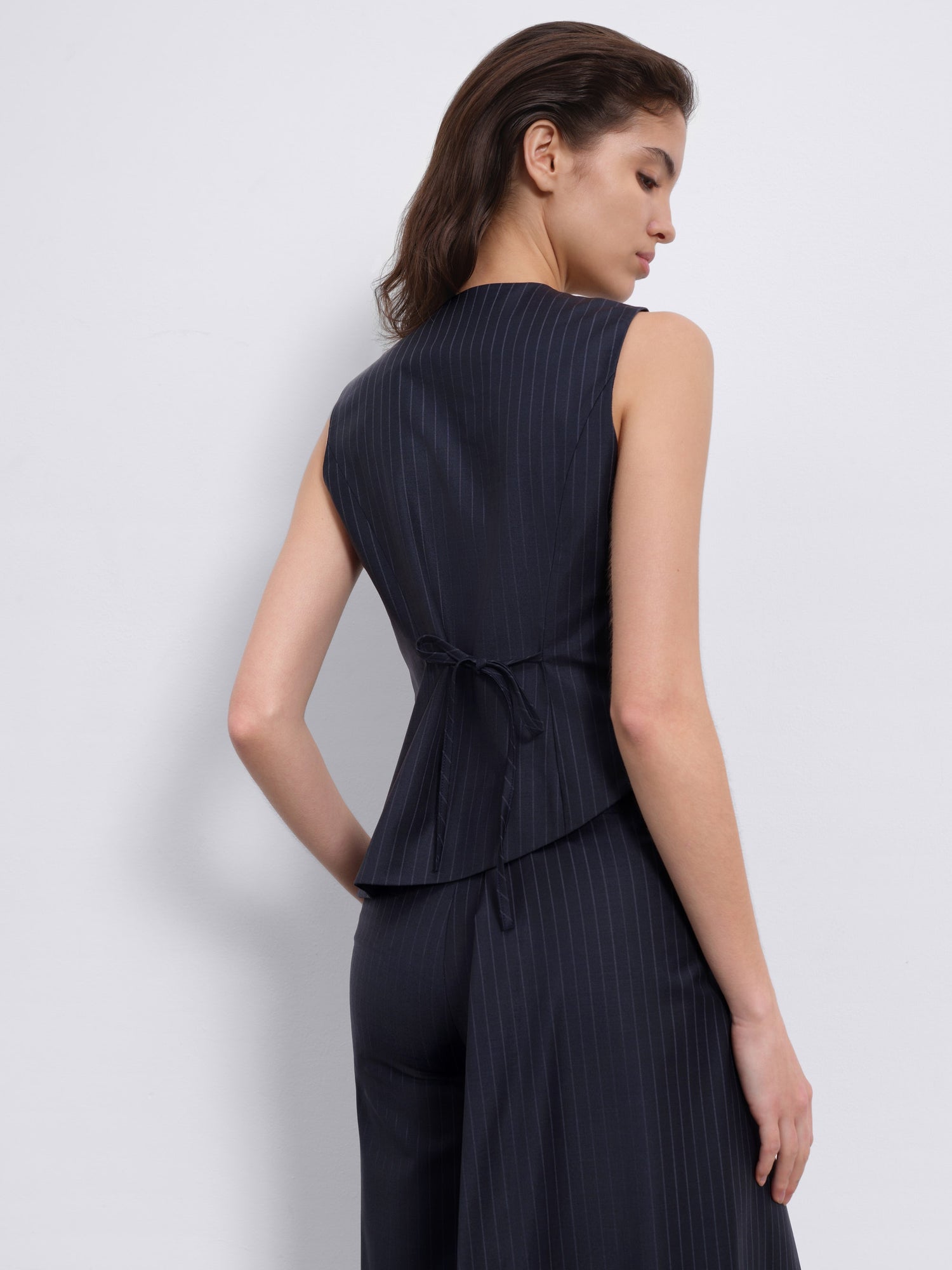 Noira Asymmetric Back-Tie Button Wool Vest