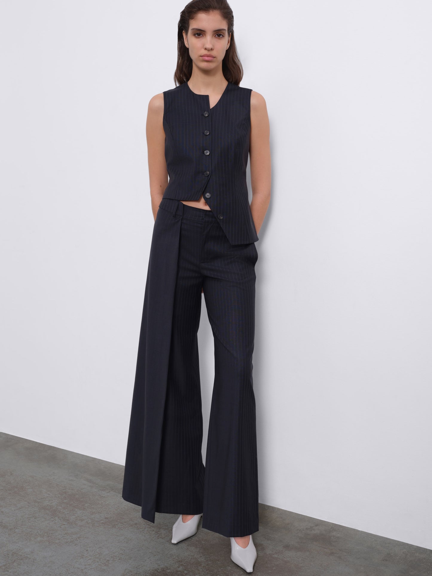 Noira Asymmetric Back-Tie Button Wool Vest
