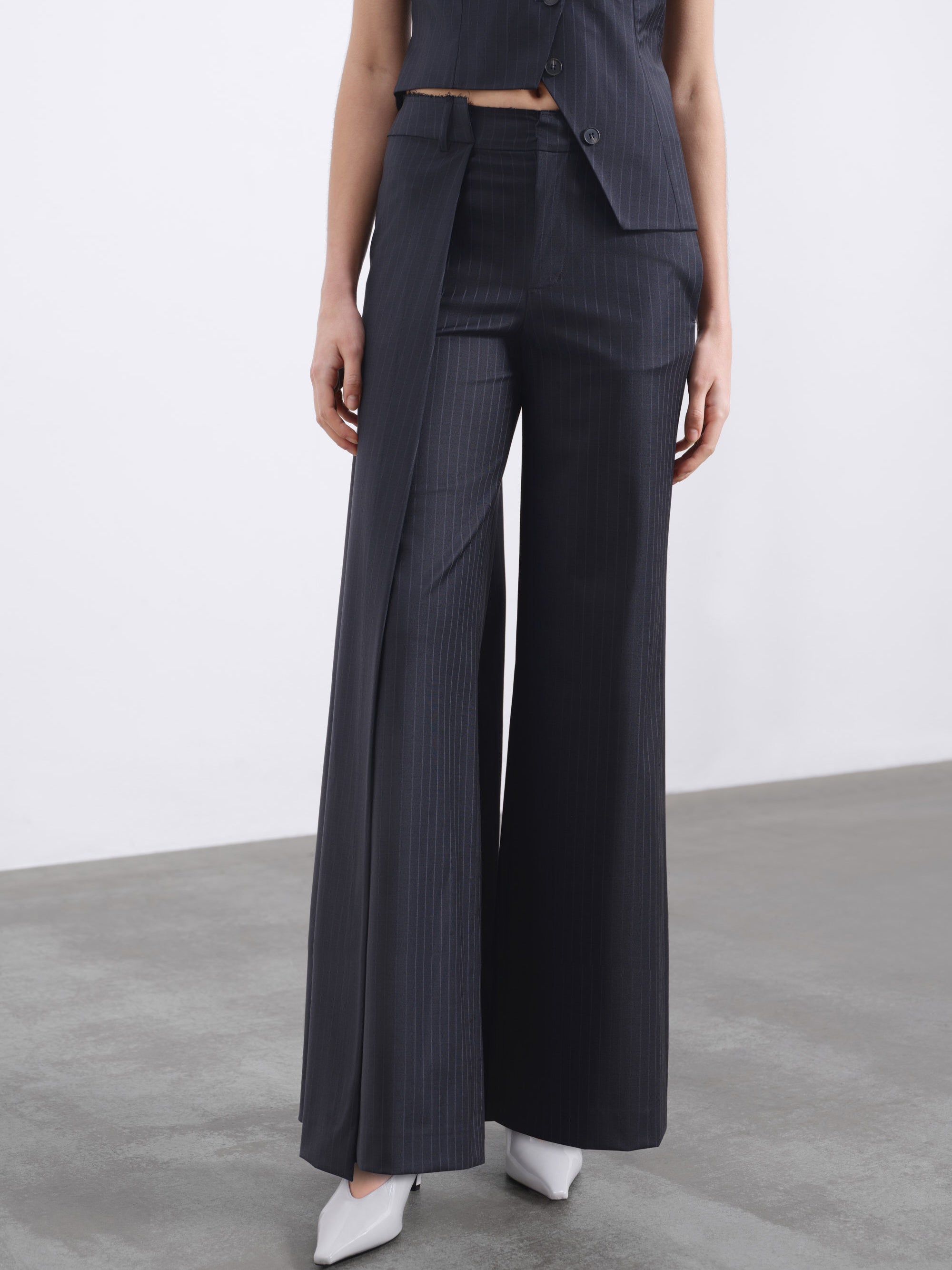 Noira Overlay Wide-Leg Wool Trousers