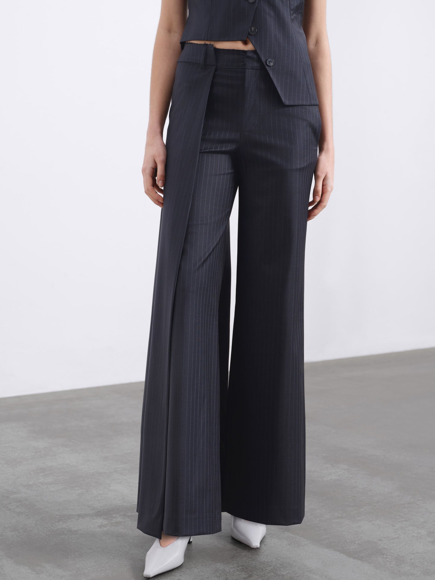 Noira Overlay Wide-Leg Wool Trousers