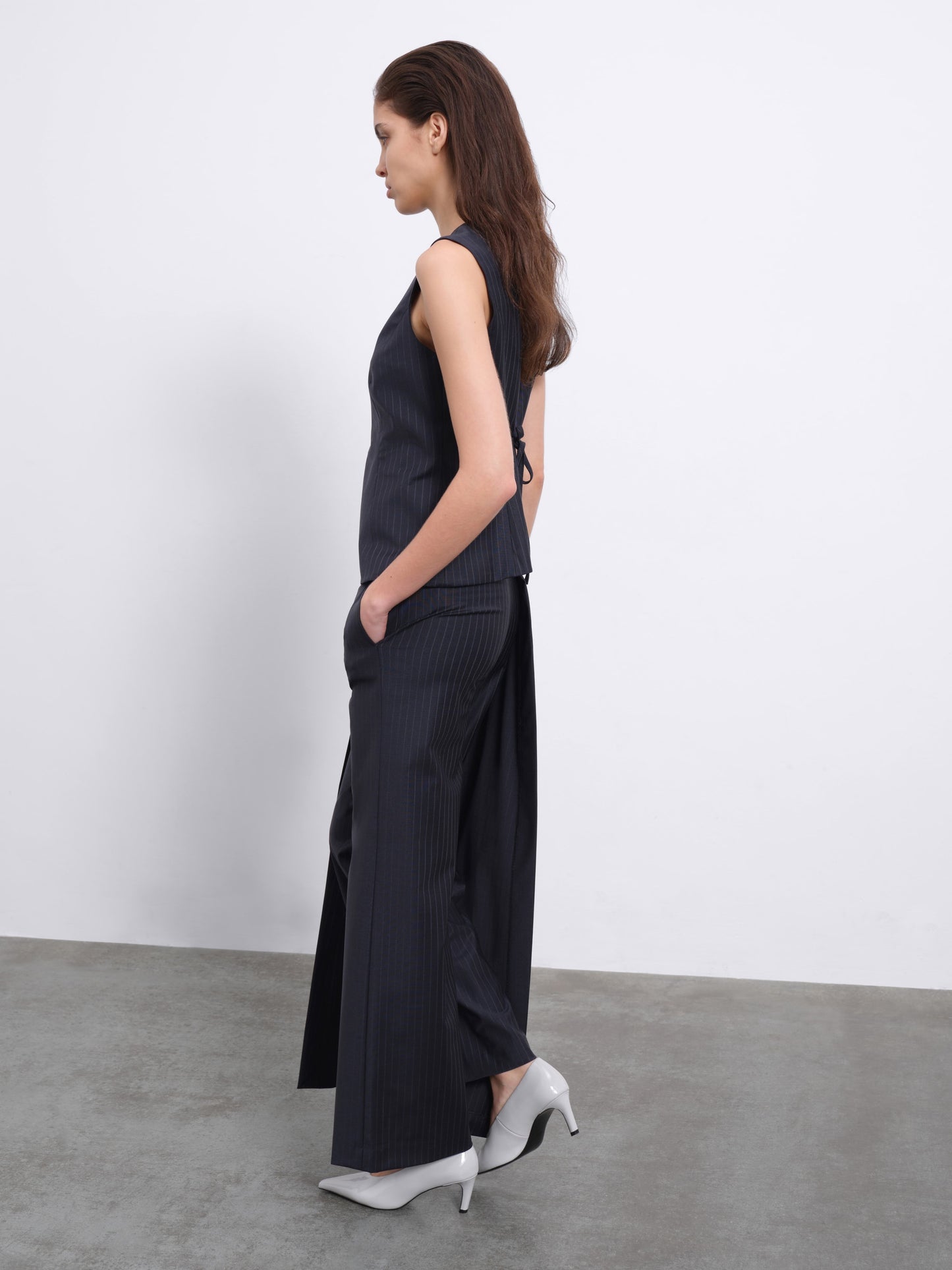 Noira Overlay Wide-Leg Wool Trousers