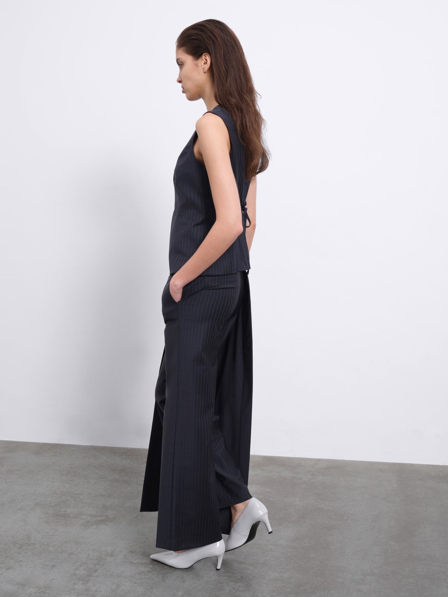Noira Overlay Wide-Leg Wool Trousers