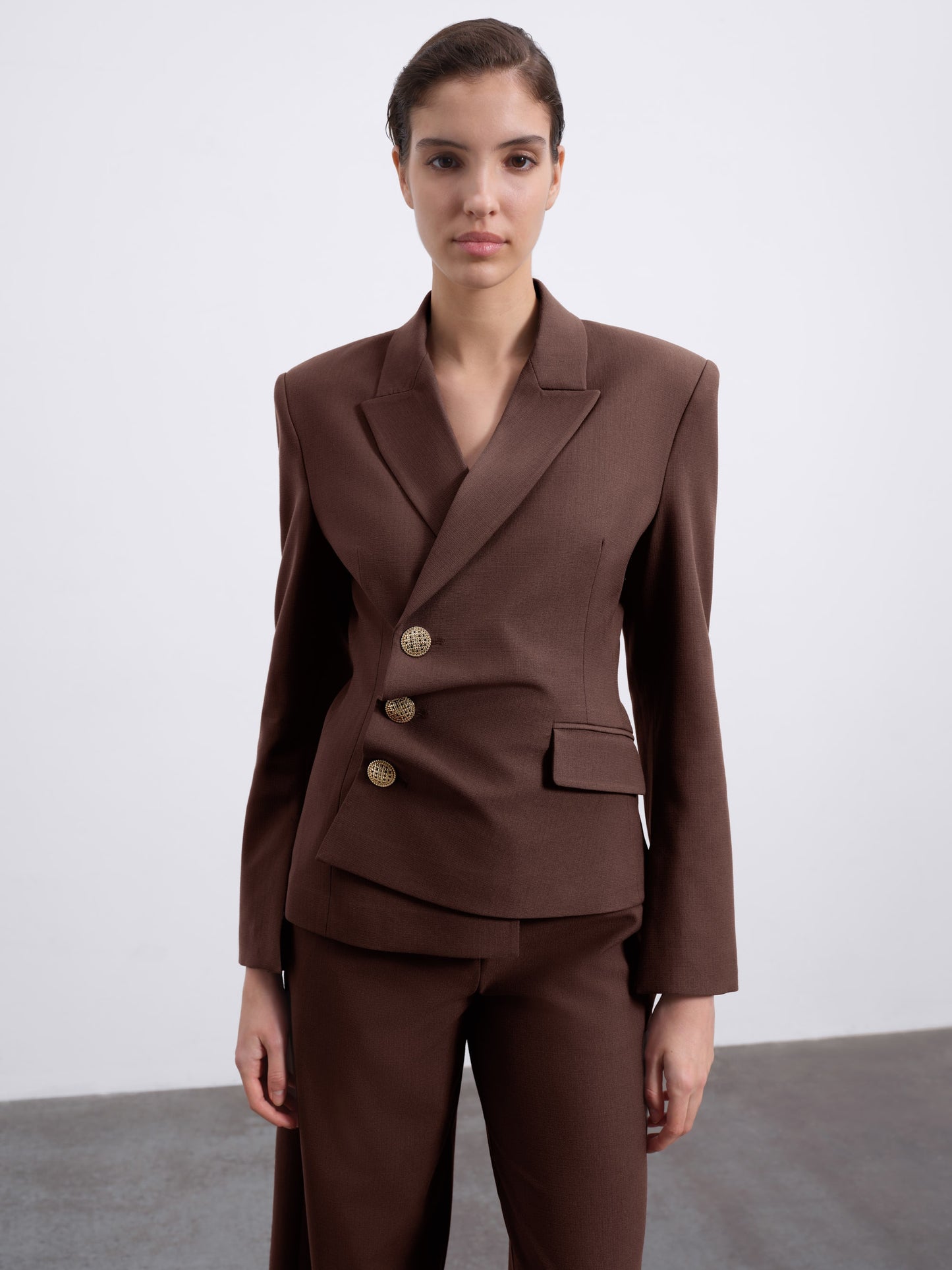 Oris Asymmetric Twist Tailored Blazer — Chocolate