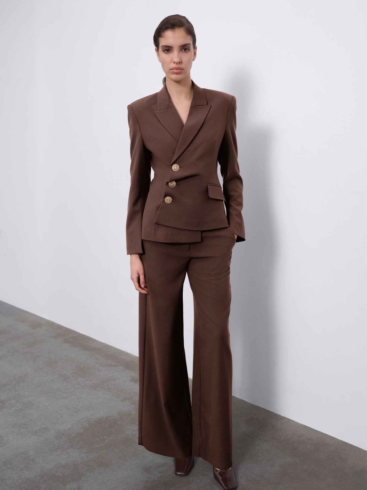 Oris Asymmetric Twist Tailored Blazer — Chocolate