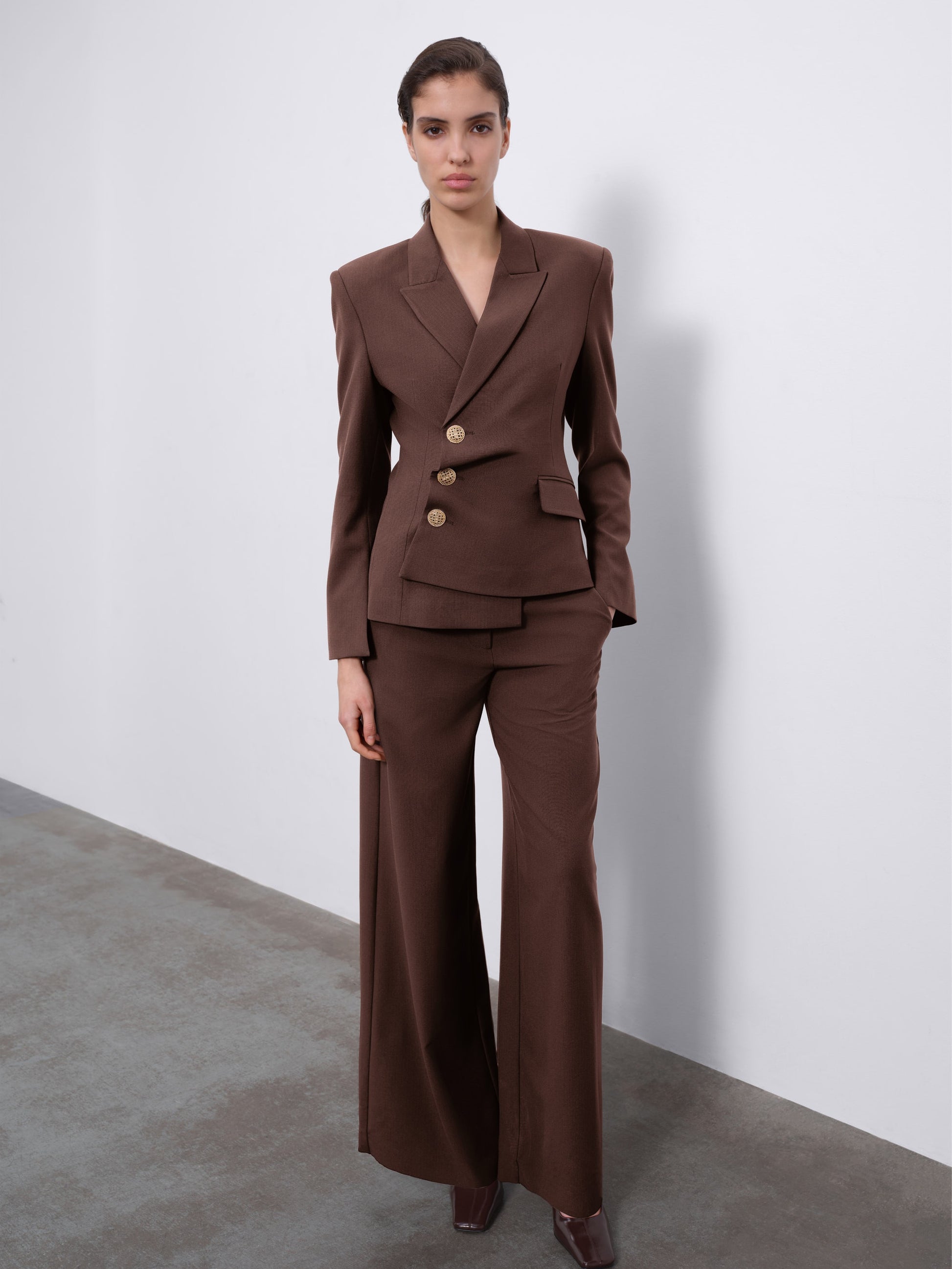 Oris Asymmetric Twist Tailored Blazer — Chocolate